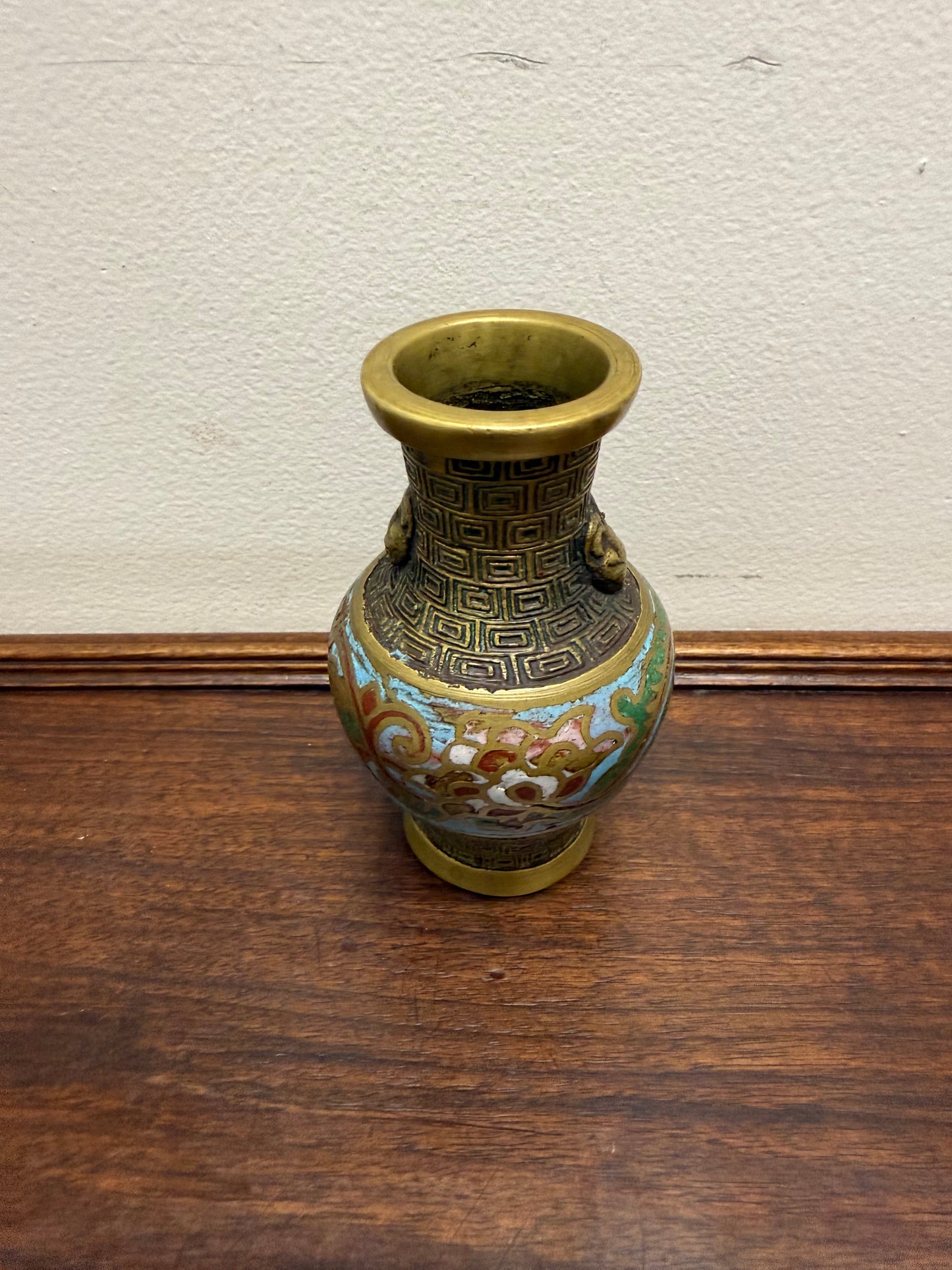 Chinese Champlevé & Cloisonne Enamel Brass Vase