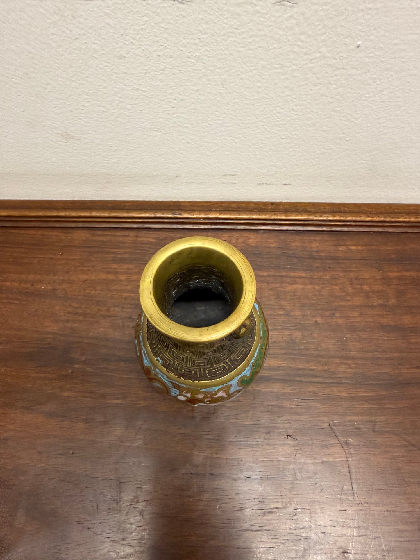 Chinese Champlevé & Cloisonne Enamel Brass Vase