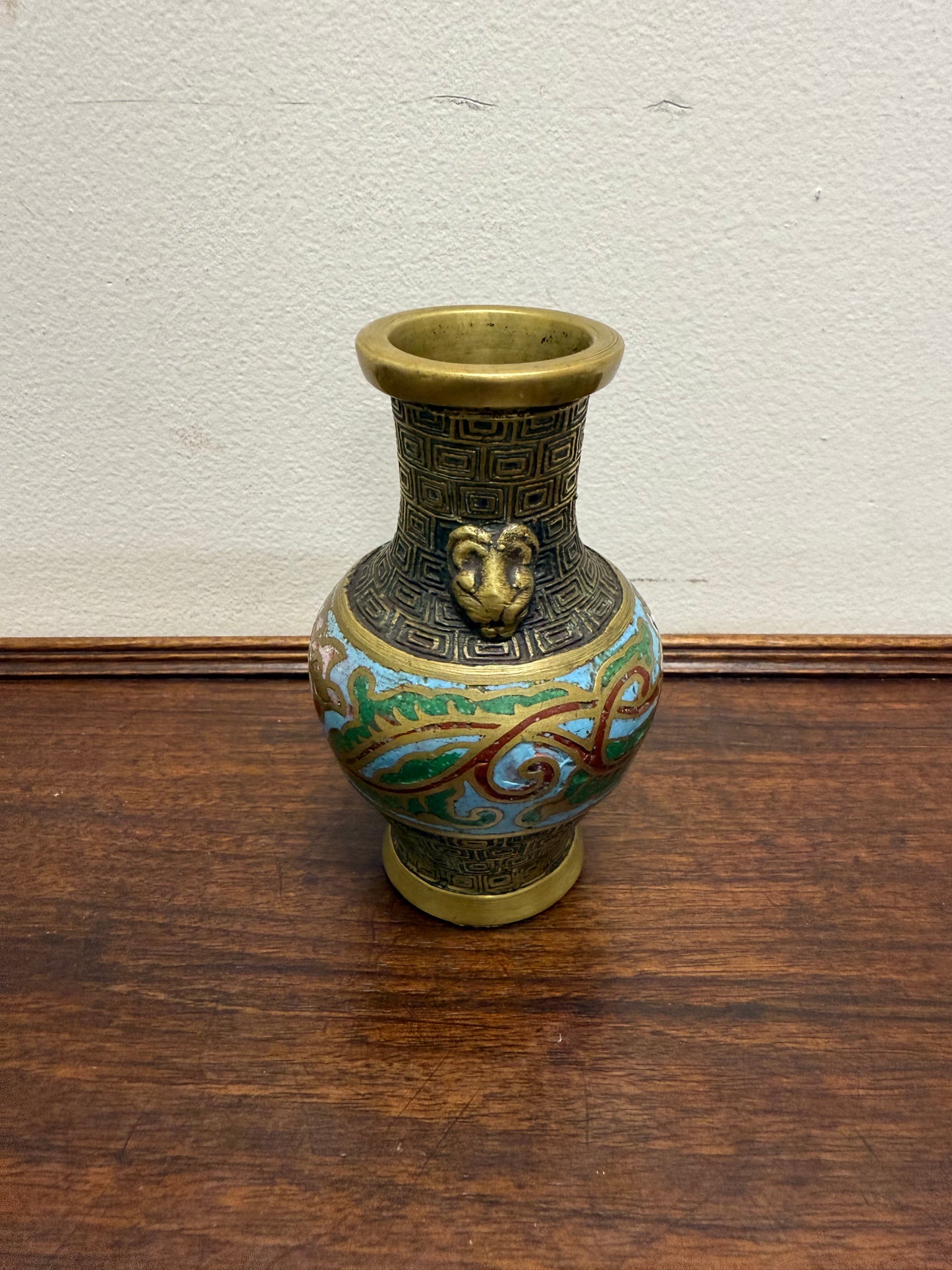 Chinese Champlevé & Cloisonne Enamel Brass Vase