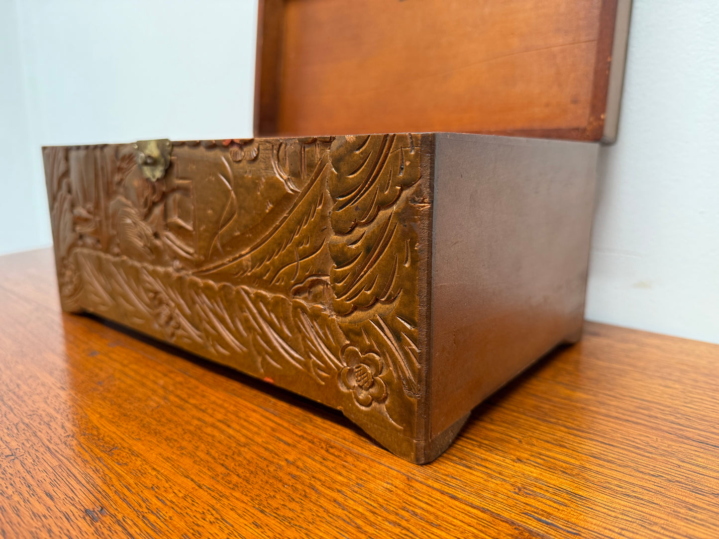 Antique Carved Camphor Wood Chest Ideal Jewellery Box