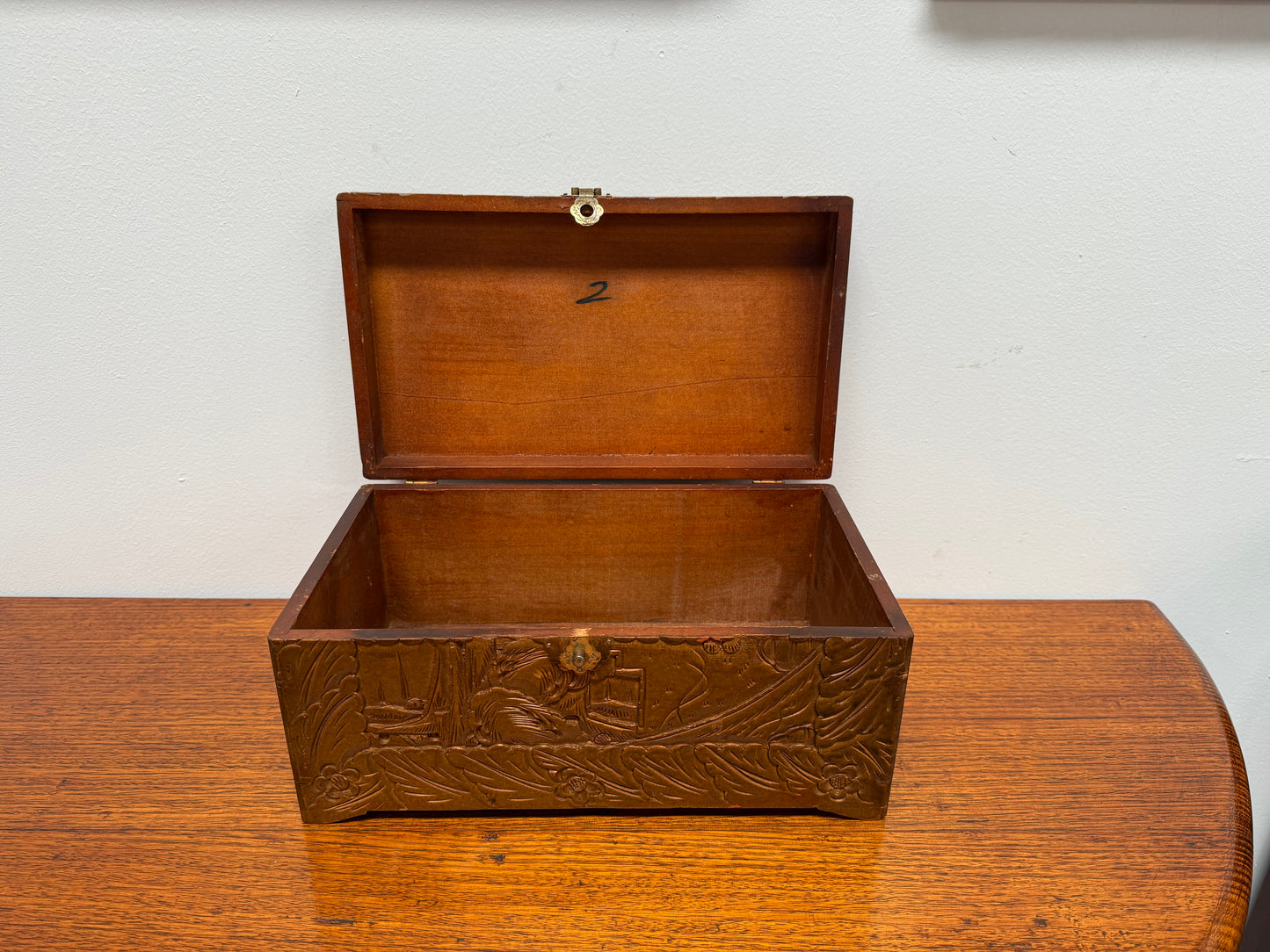 Antique Carved Camphor Wood Chest Ideal Jewellery Box