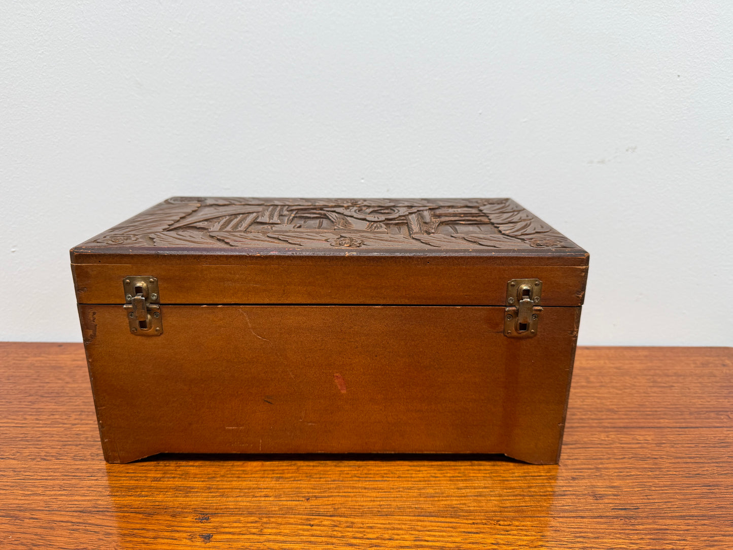 Antique Carved Camphor Wood Chest Ideal Jewellery Box