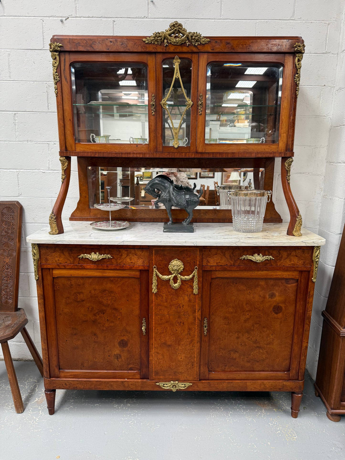 Stunning Belle Epoque French Marble Top Buffet/ Sideboard