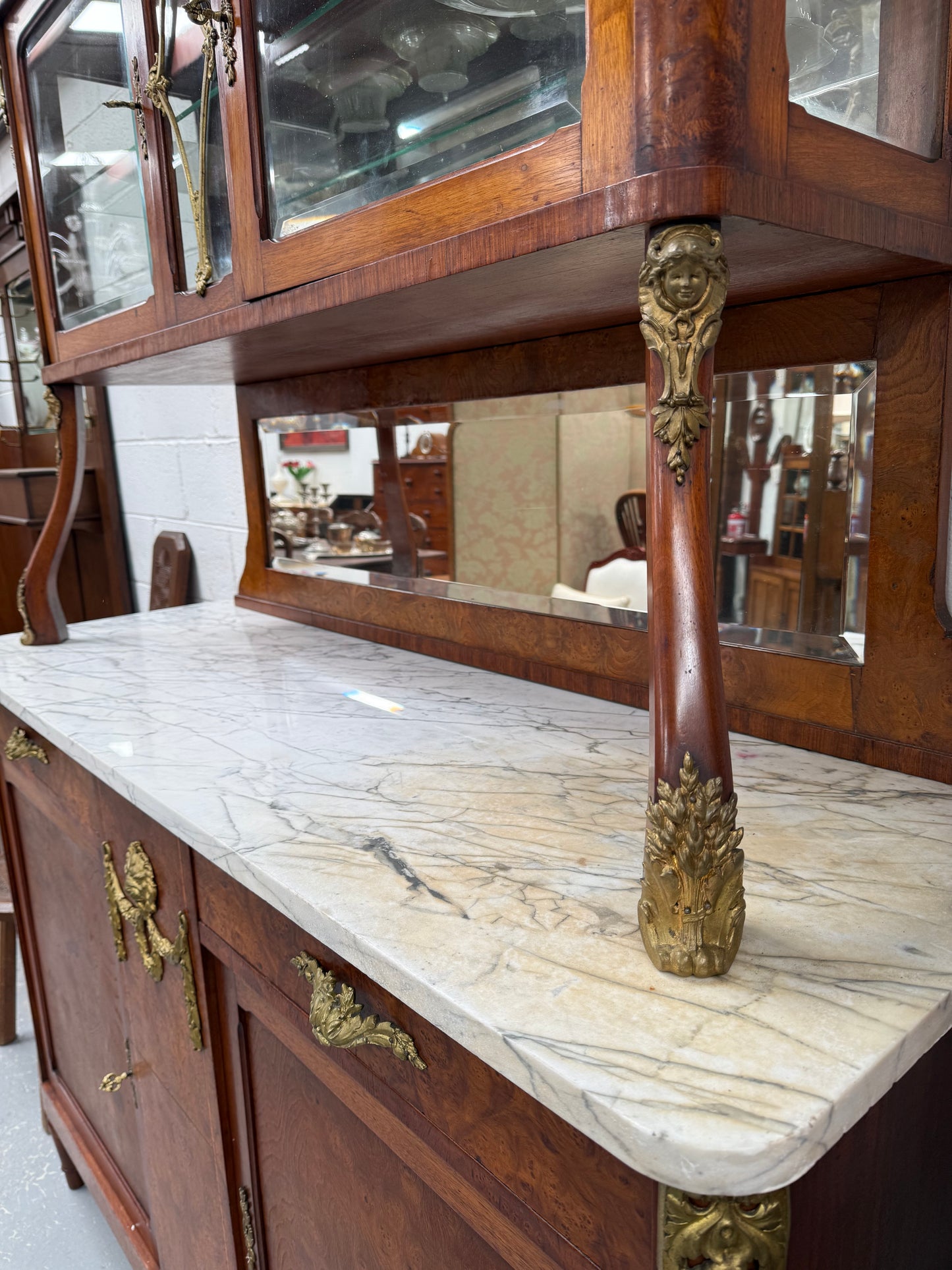 Stunning Belle Epoque French Marble Top Buffet/ Sideboard