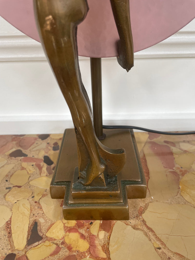 Gorgeous bronze and art glass Diana lamp. It has been rewired to Australian standards and is in good original working condition.
