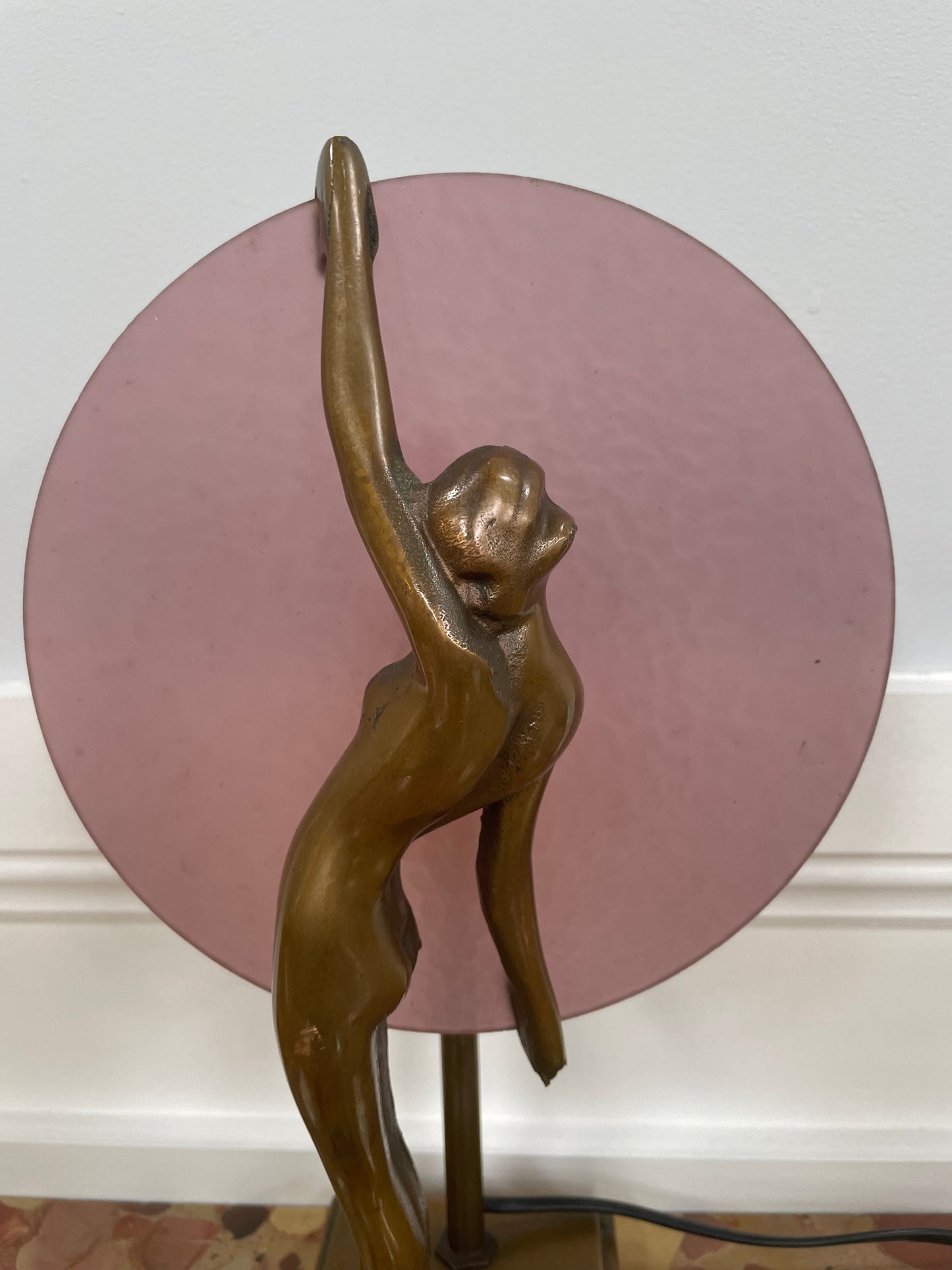 Gorgeous bronze and art glass Diana lamp. It has been rewired to Australian standards and is in good original working condition.