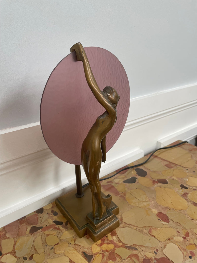 Gorgeous bronze and art glass Diana lamp. It has been rewired to Australian standards and is in good original working condition.