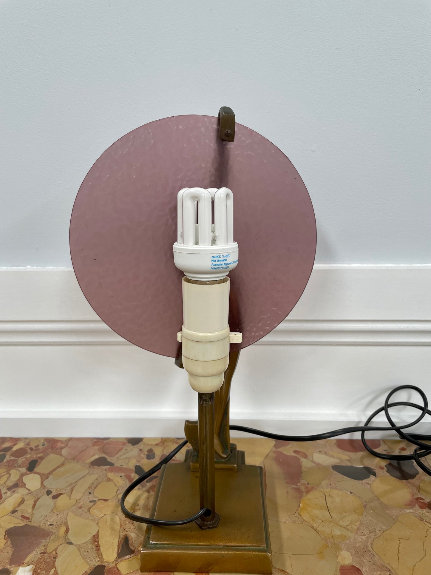 Gorgeous bronze and art glass Diana lamp. It has been rewired to Australian standards and is in good original working condition.