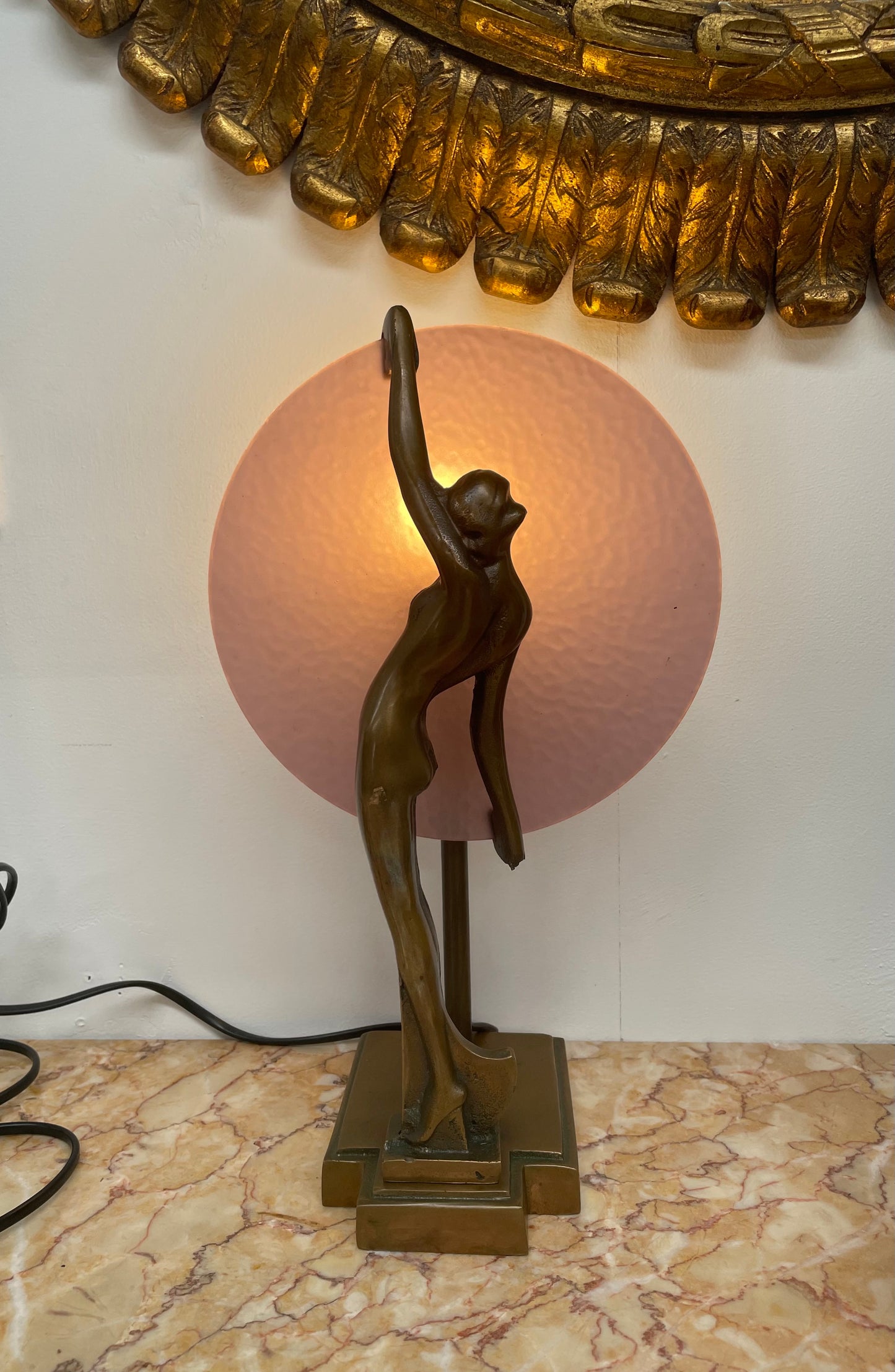 Gorgeous bronze and art glass Diana lamp. It has been rewired to Australian standards and is in good original working condition.
