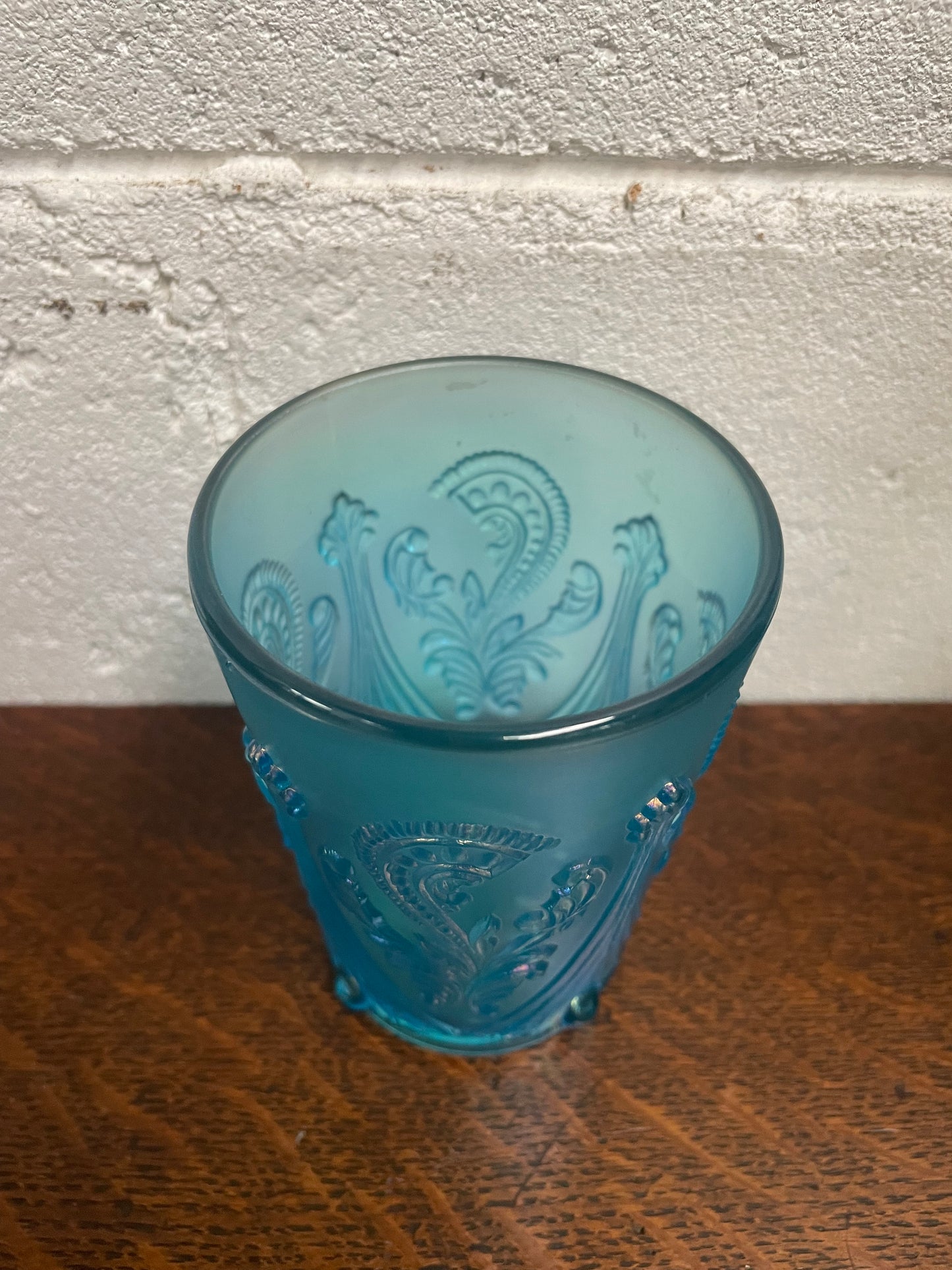 Beautiful ice blue Carnival Glass tumbler cup. Stamped underneath and in good original condition. Please view photos as they help form part of the description.
