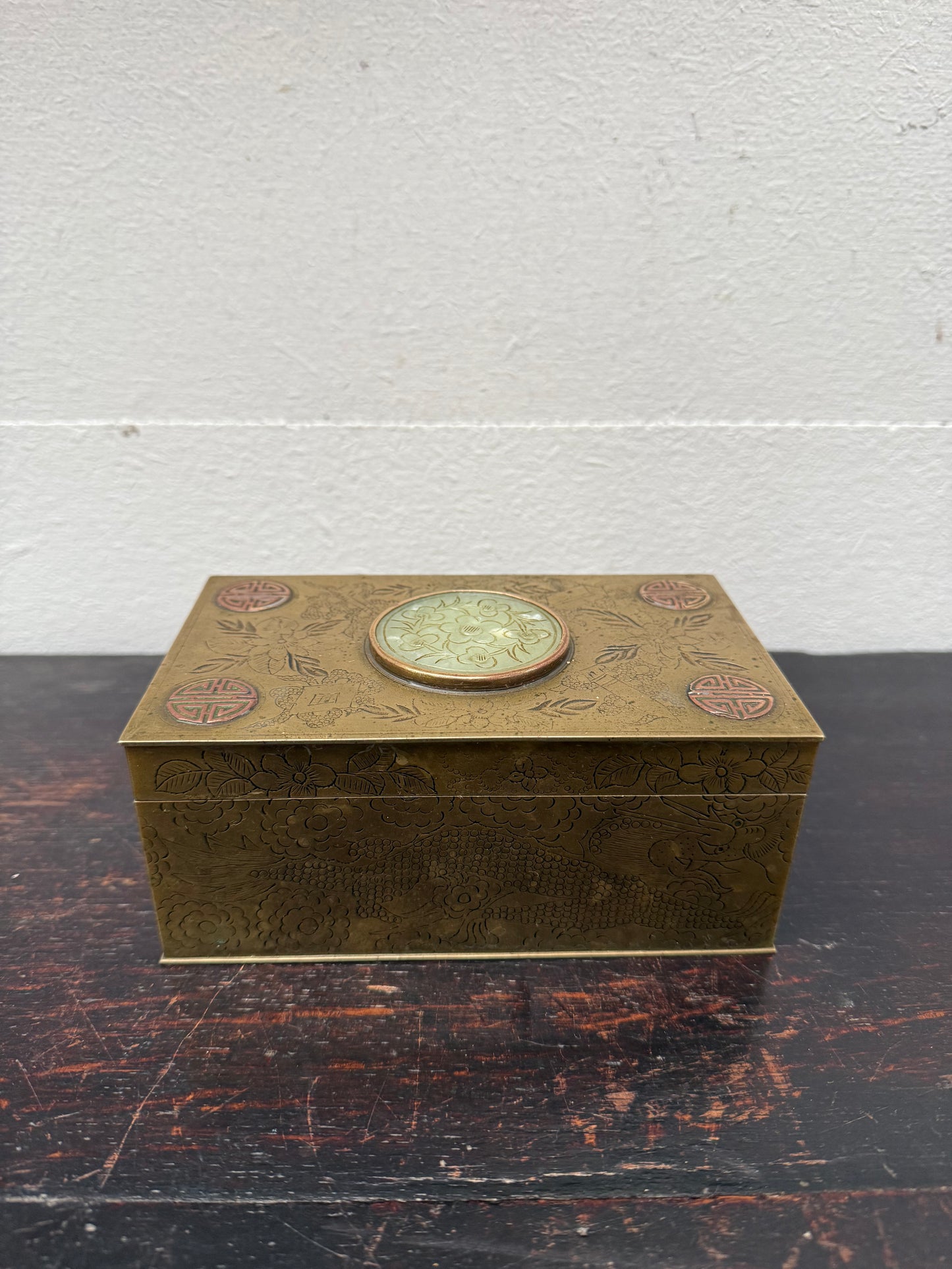 Antique Chinese Engraved Brass Trinket Box