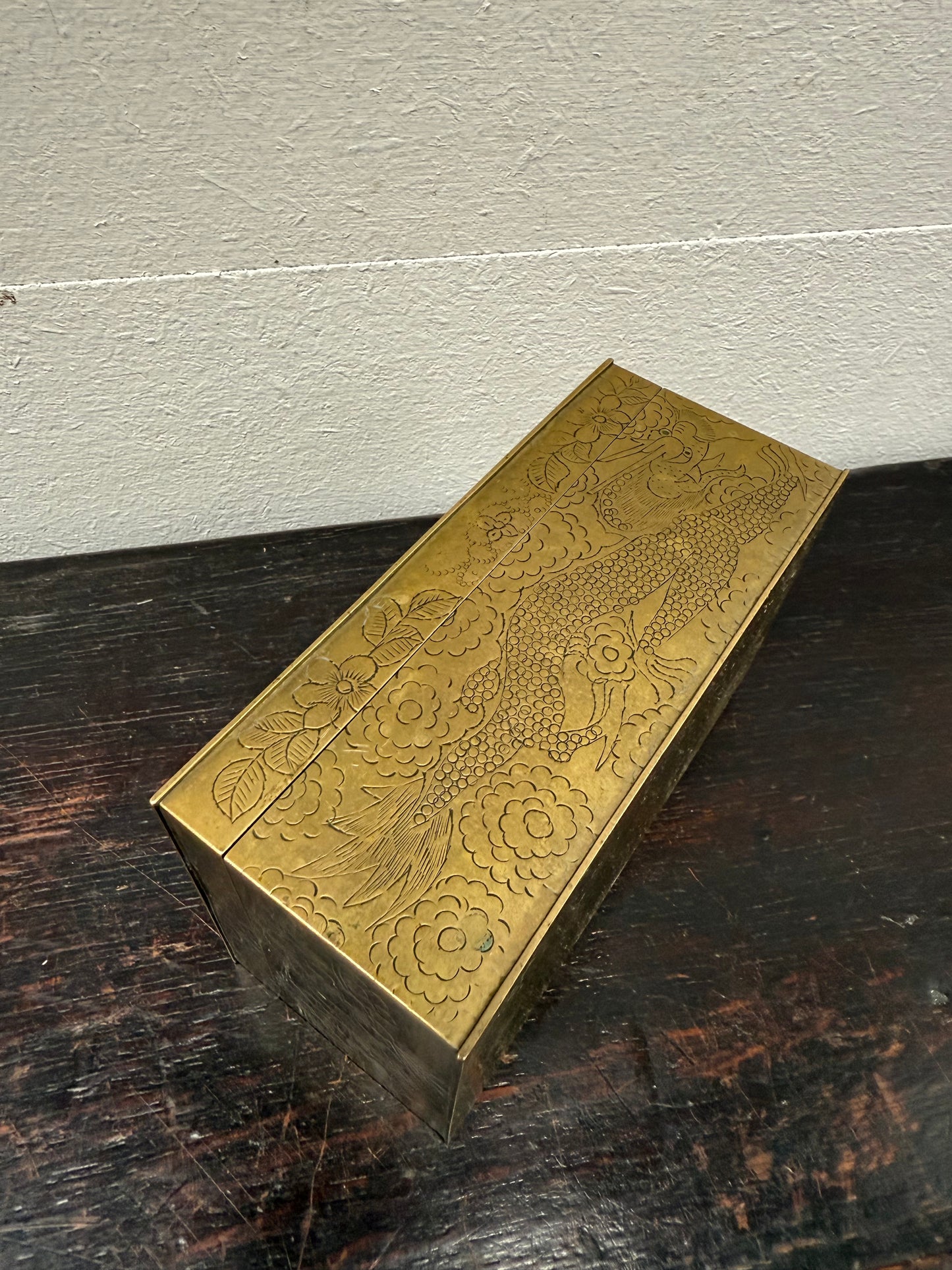 Antique Chinese Engraved Brass Trinket Box