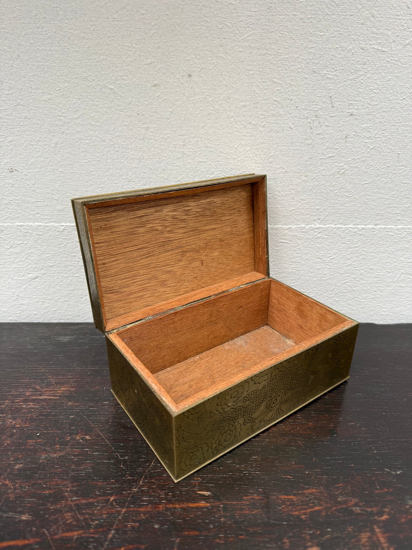 Antique Chinese Engraved Brass Trinket Box