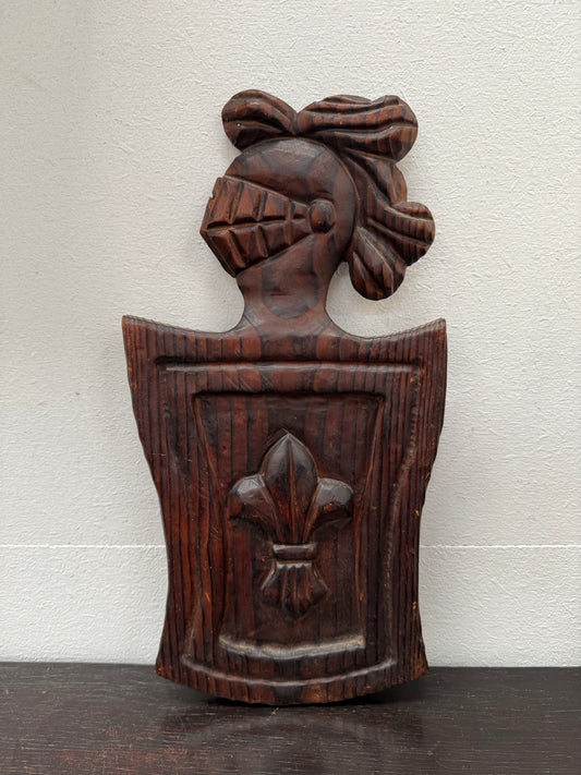 Vintage Medieval Style Hand Carved Wood Plaque