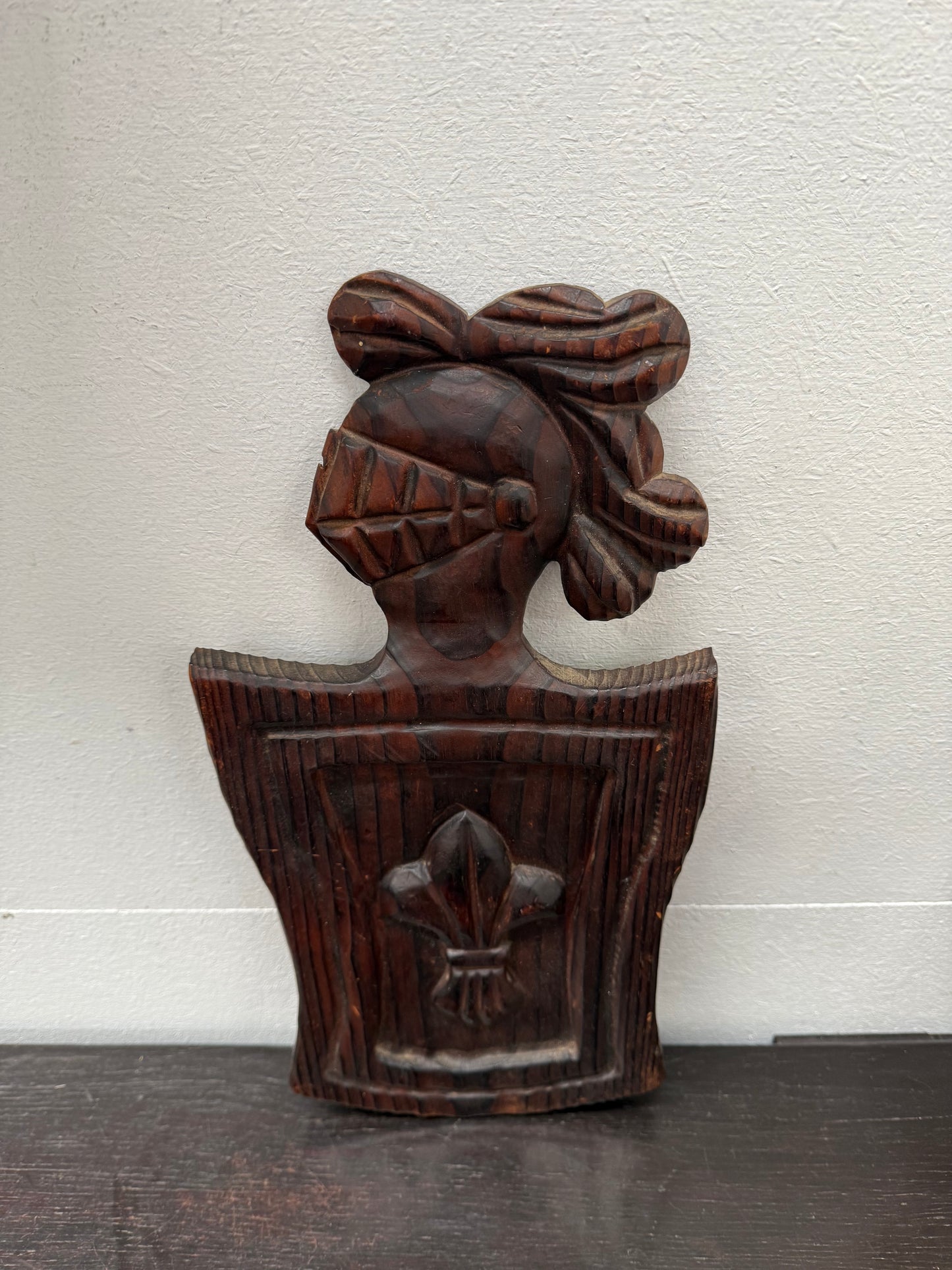 Vintage Medieval Style Hand Carved Wood Plaque