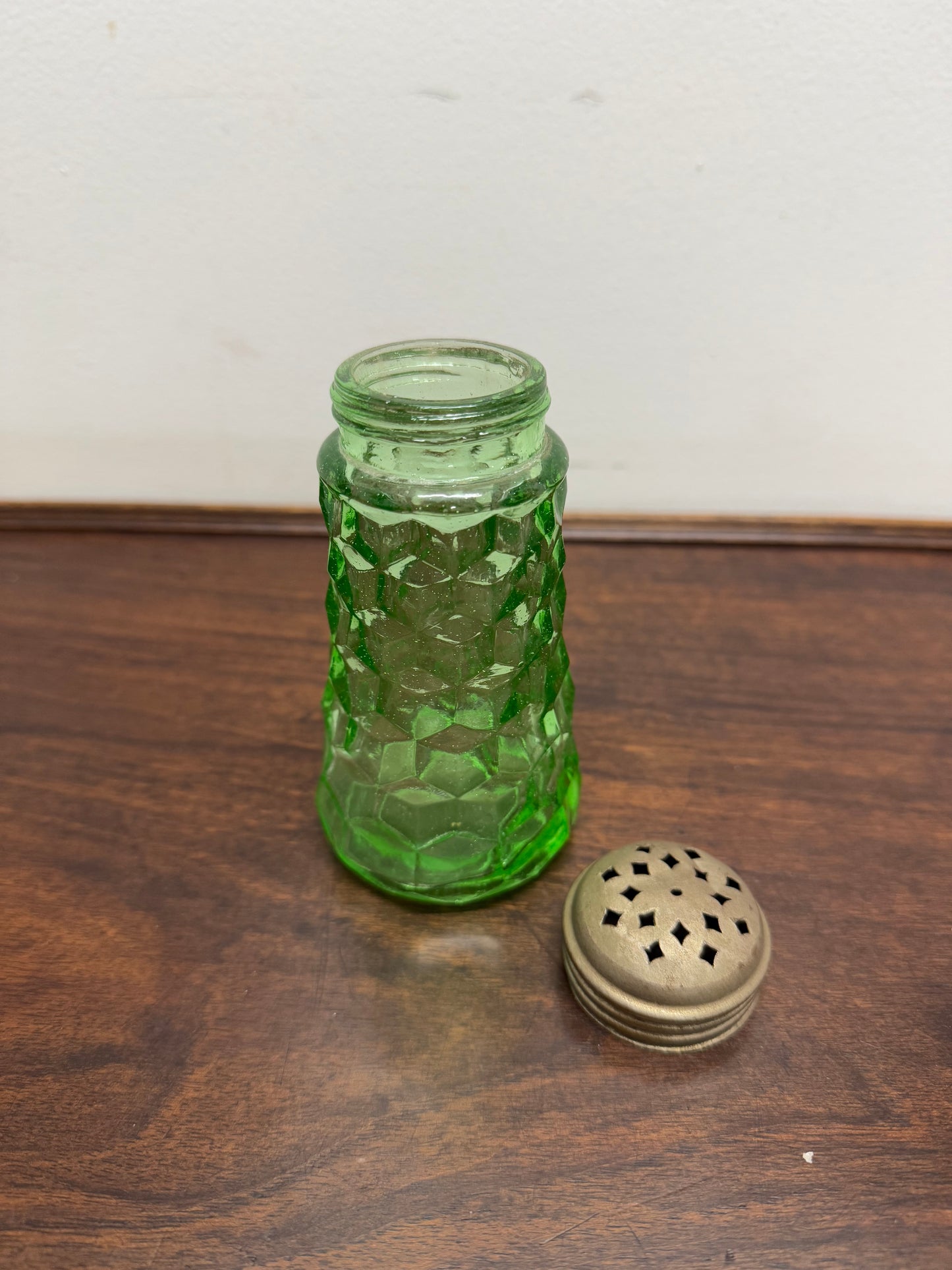 Green Depression Glass Sugar Shaker