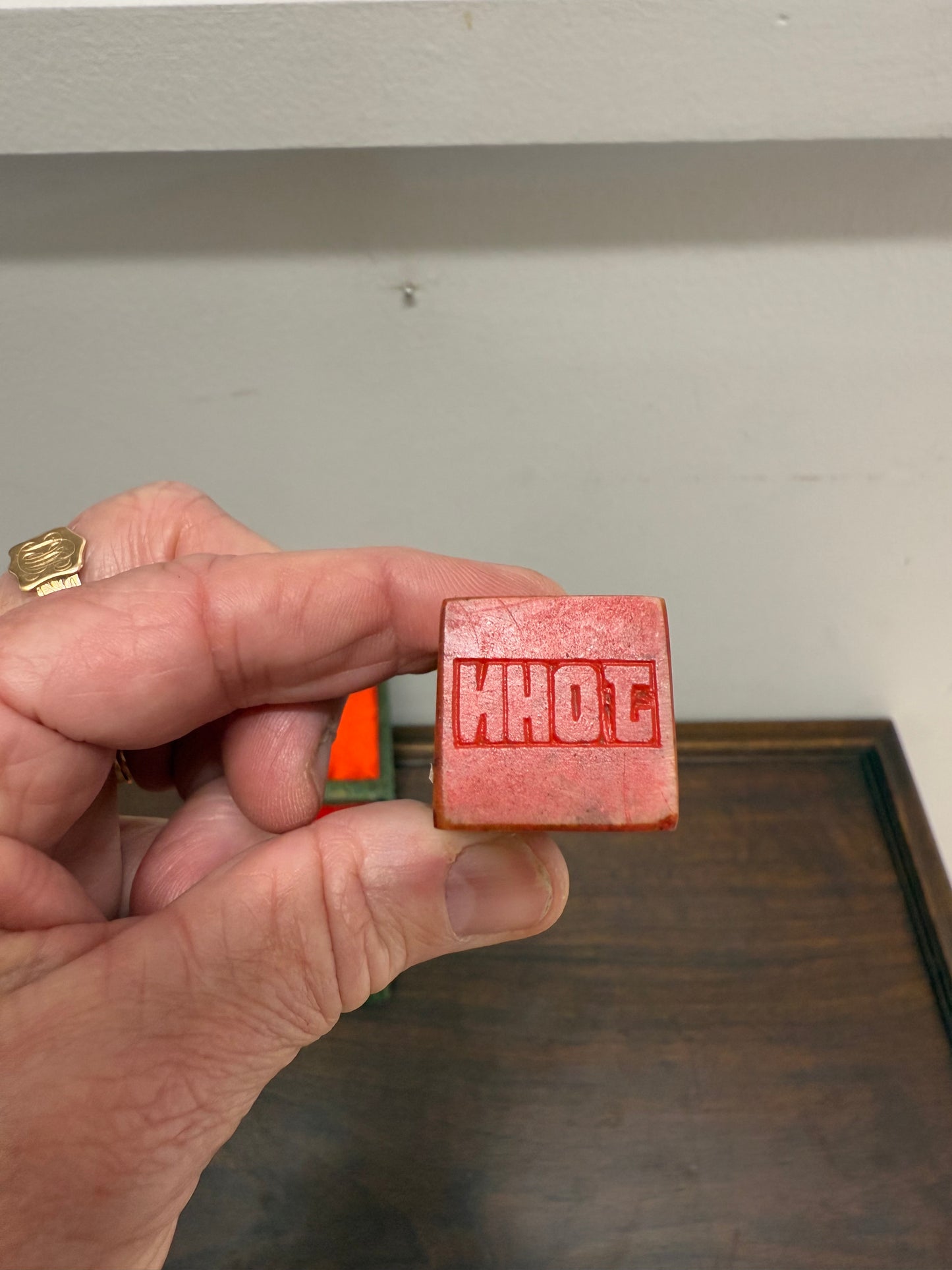 Vintage Carved Soapstone Seal "John" & Ink