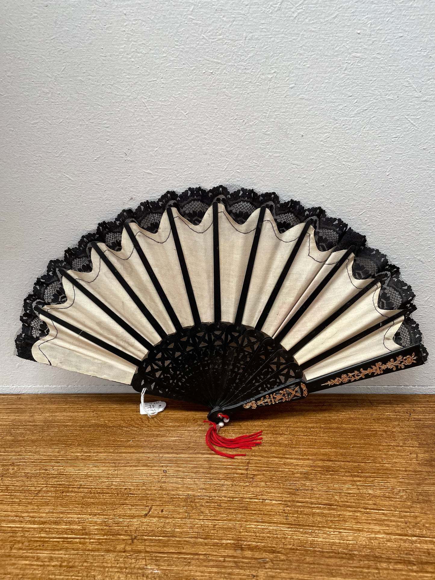 Beautiful Black and Cream Floral Painted Fan