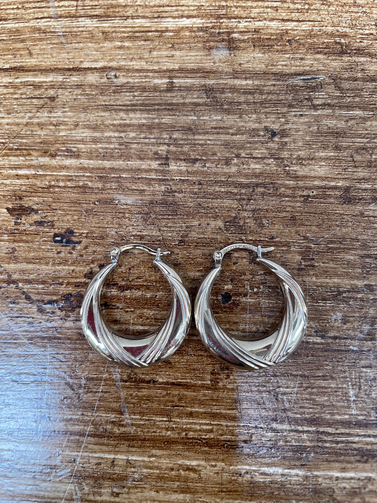 Pair Of 9ct Gold Pierced Bonded Hoop Earrings