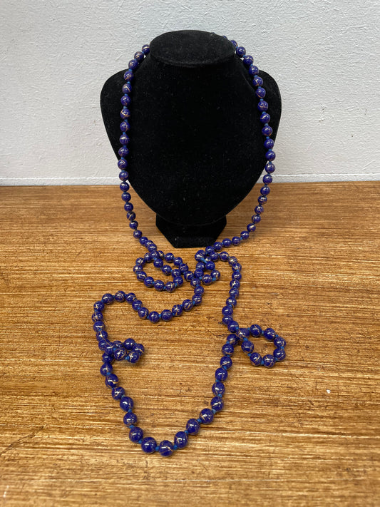 Antique Murano Blue & Gold Bead Necklace