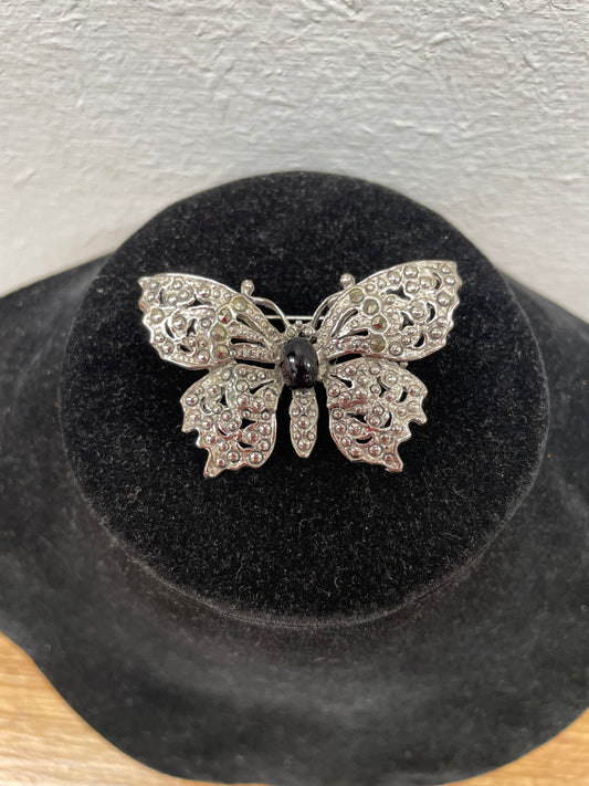 Vintage Marcasite & Silver Plated Butterfly Brooch