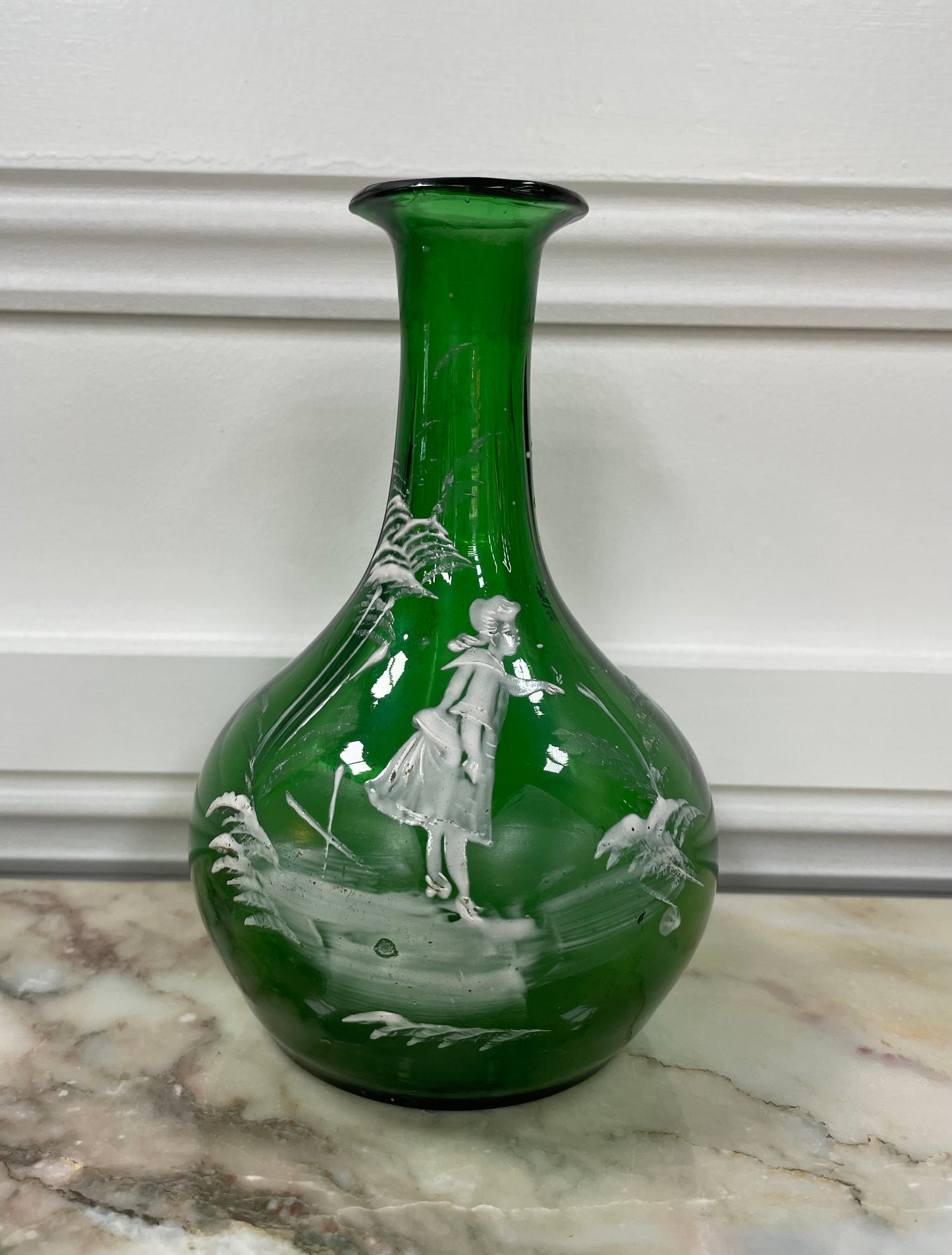 Victorian Mary Gregory Green Vase