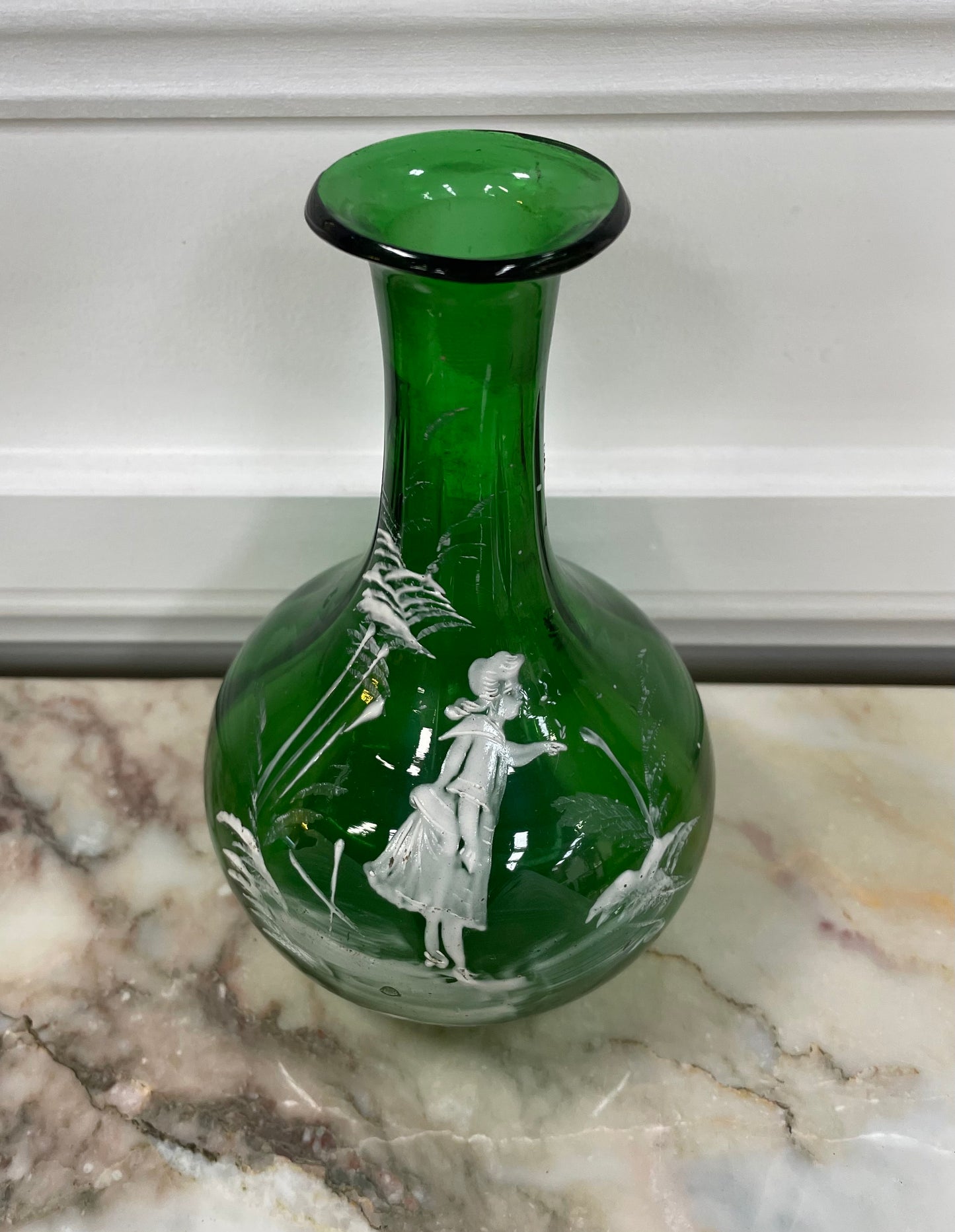 Victorian Mary Gregory Green Vase