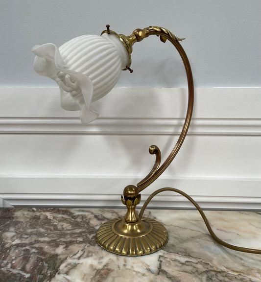 Vintage Brass & Milk Glass Shade Table/Desk Lamp