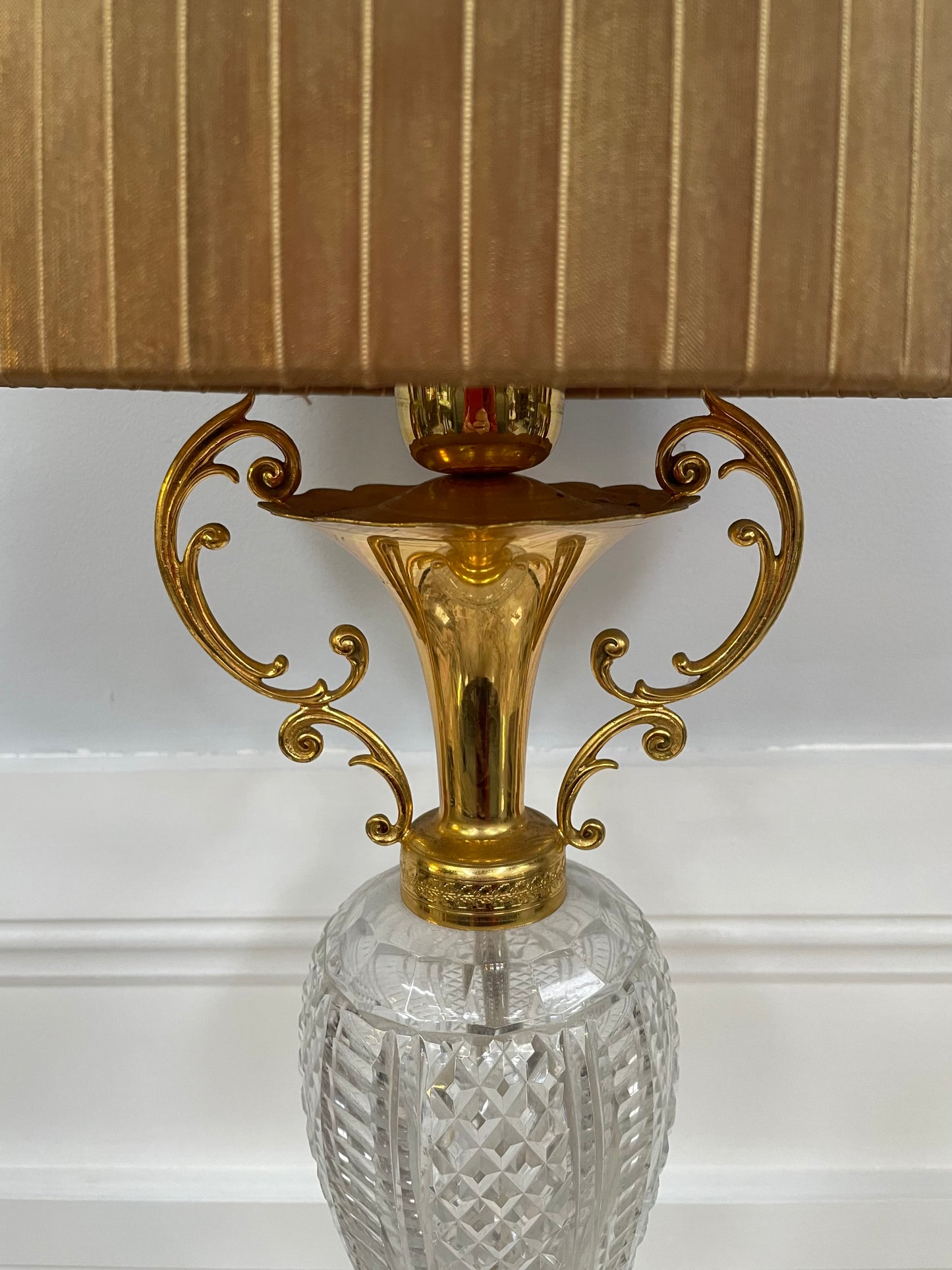 Lovely Vintage French Crystal Gilt Metal Lamp