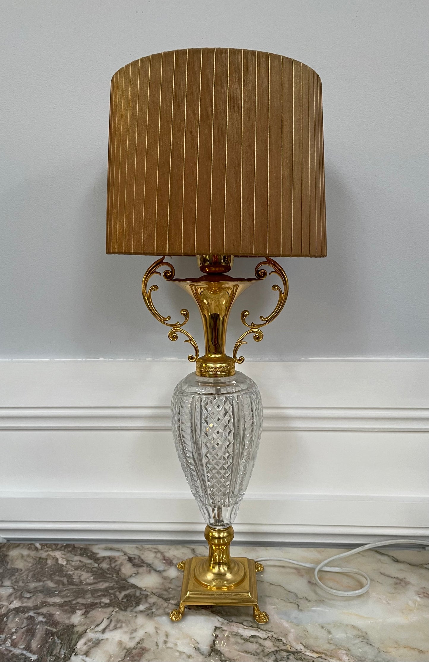 Lovely Vintage French Crystal Gilt Metal Lamp