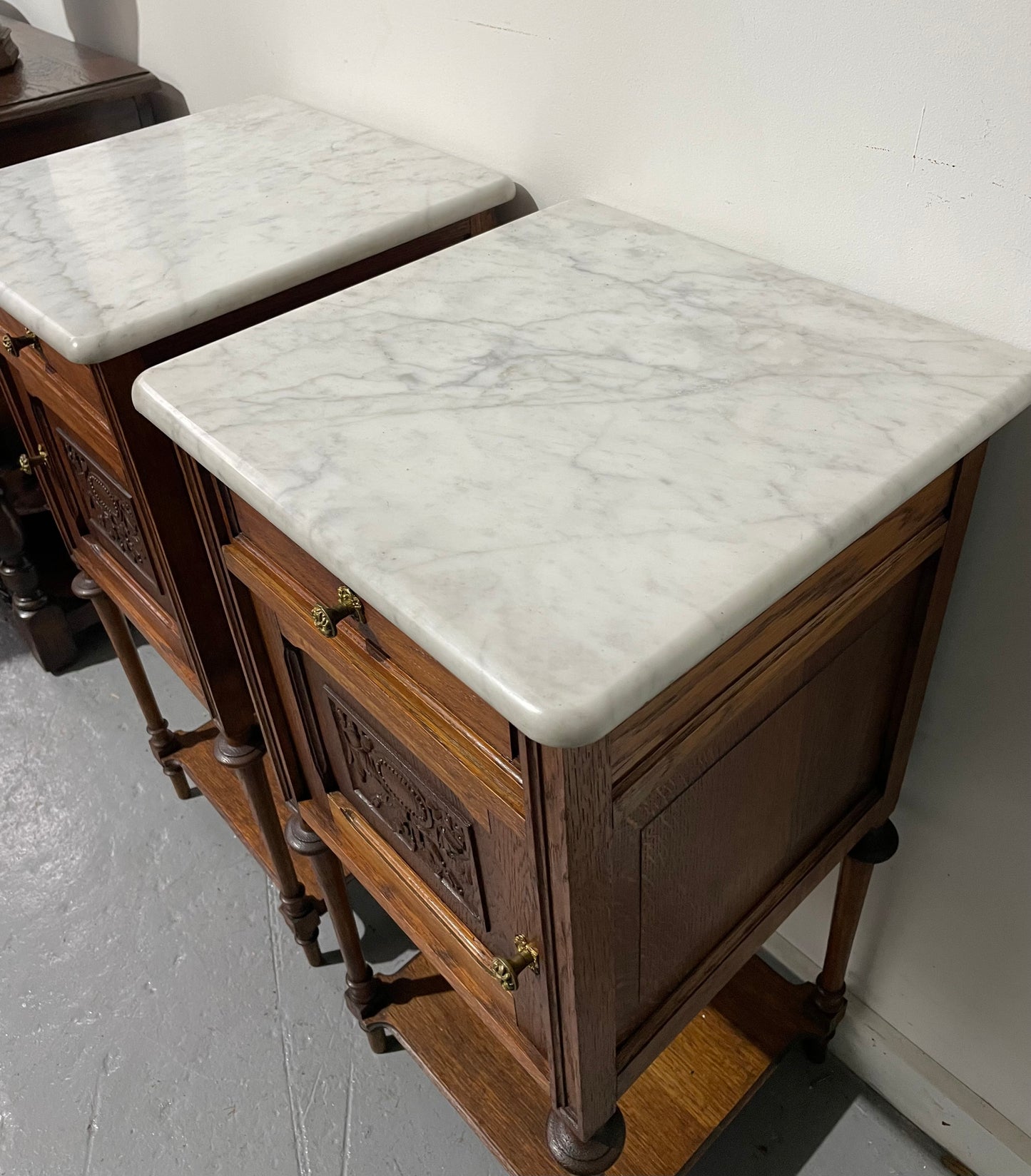 Pair Of Louis XVth Style Marble Top Bedside Cabinets