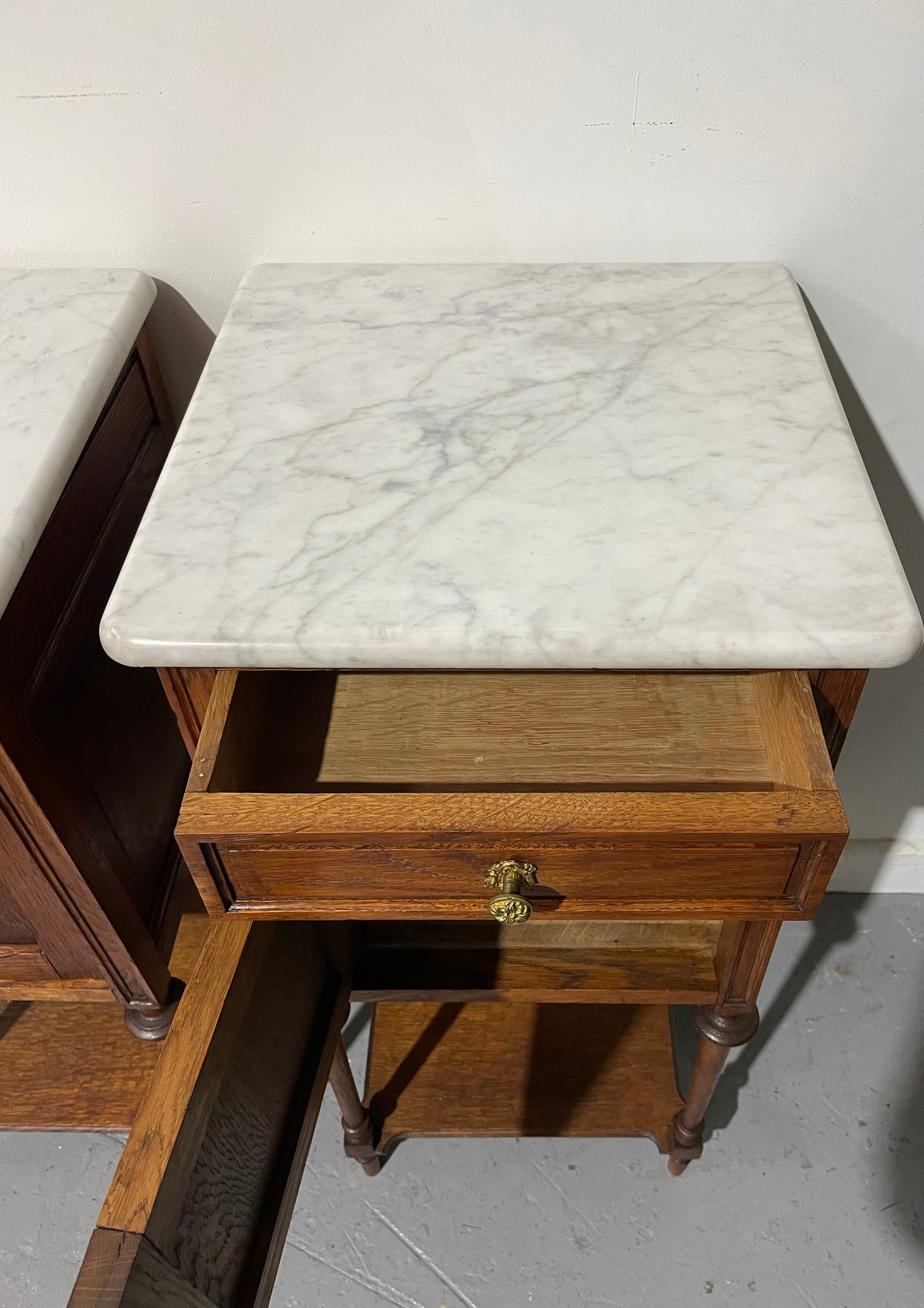 Pair Of Louis XVI Style Marble Top Bedside Cabinets