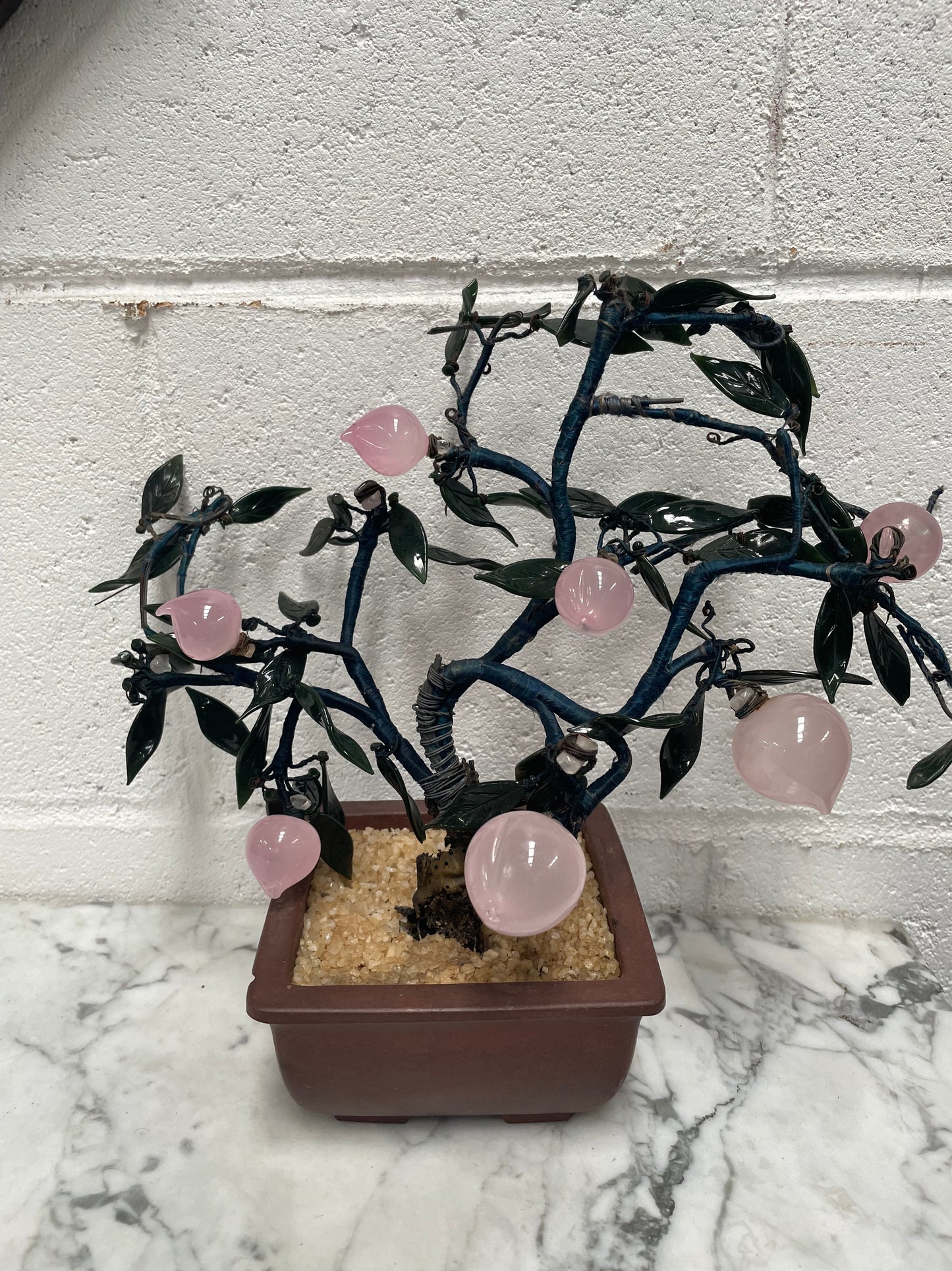 Vintage Glass Cherry Blossom Bonsai Tree in Pot