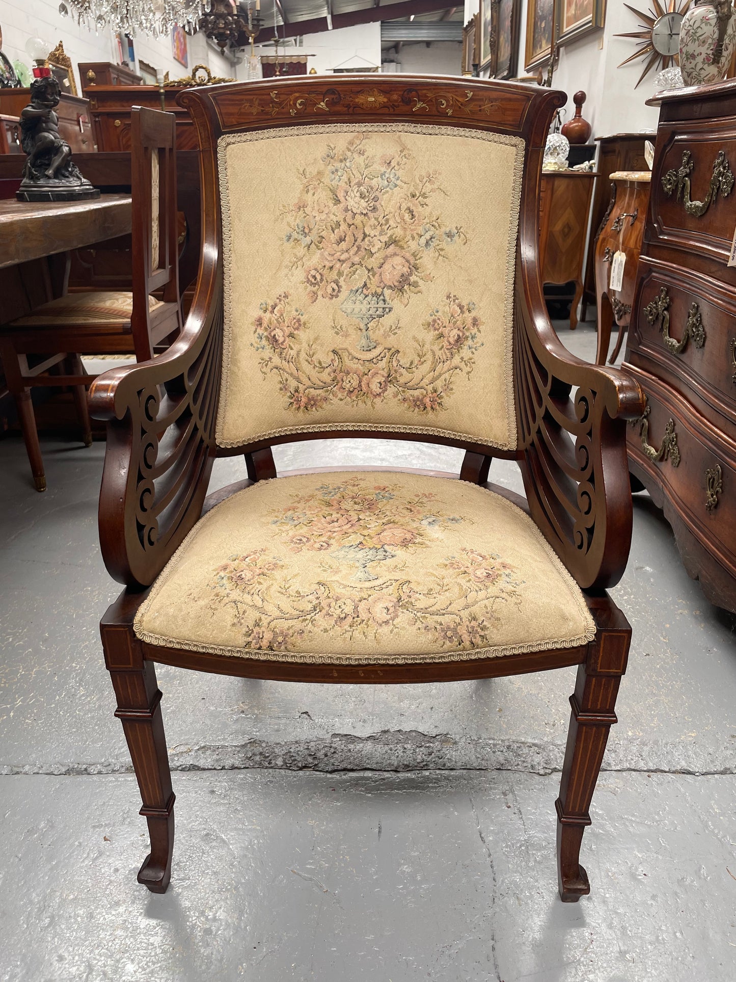 Beautiful Mahogany Inlaid Georgian Style Armchair