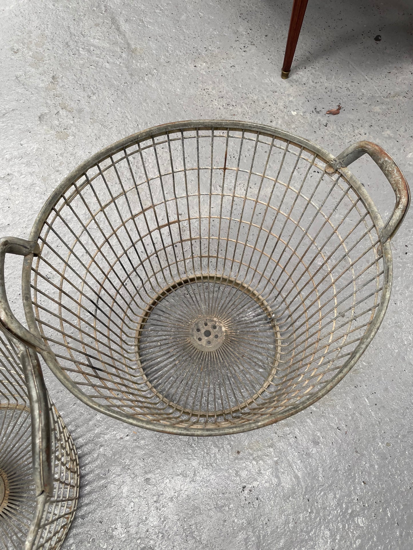 Lovely Rustic French Harvest Wire Baskets in good condition. Please see photos as they form part of the description. There are 2 available in this size. Price is for