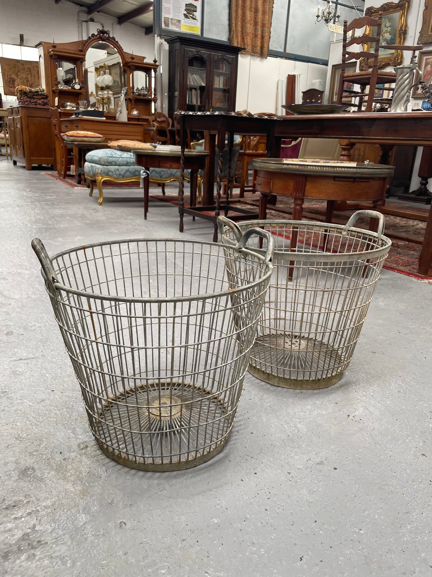 Lovely Rustic French Harvest Wire Baskets in good condition. Please see photos as they form part of the description. There are 2 available in this size. Price is for