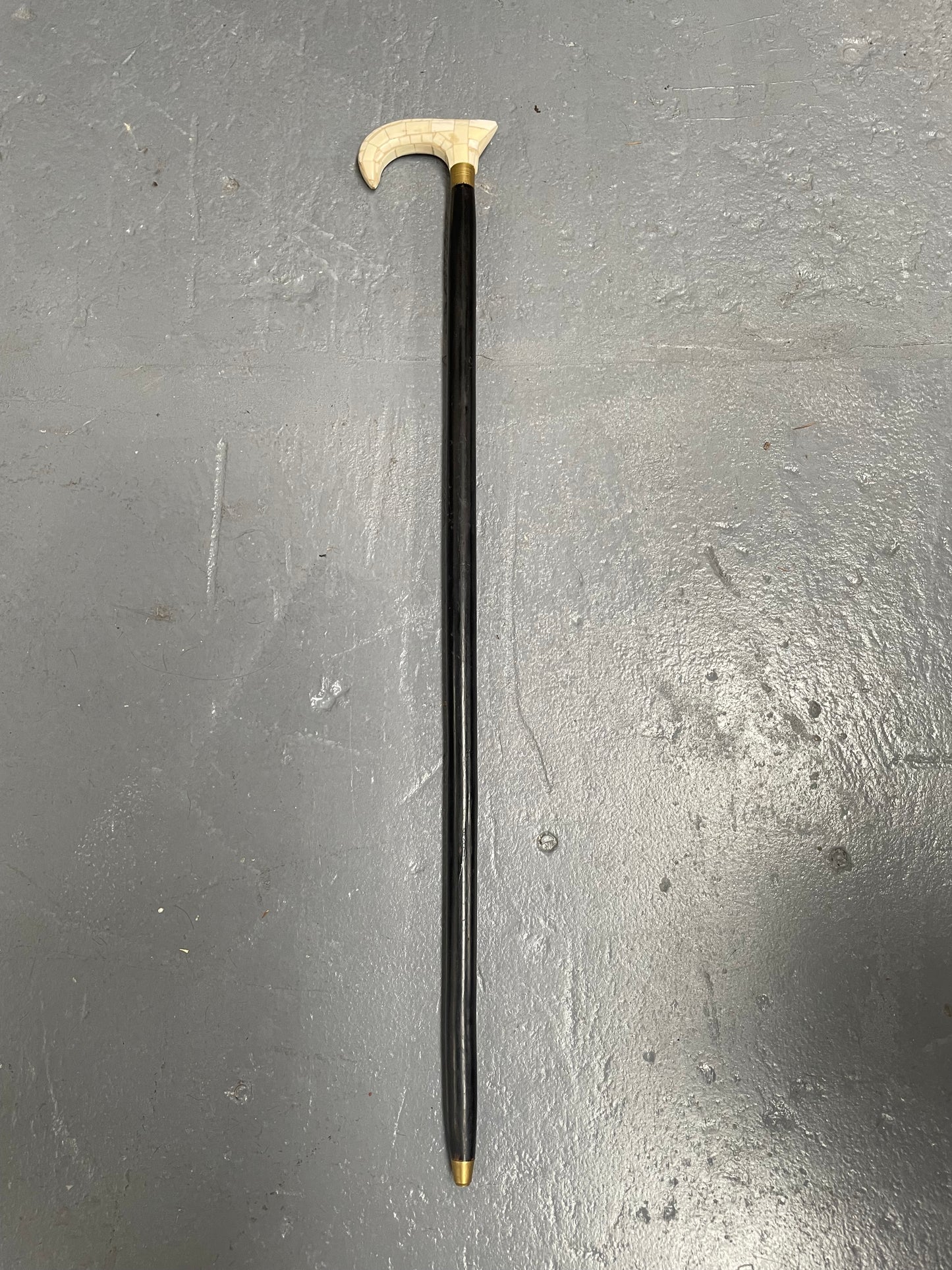 Vintage Walking Stick With Bone Handle & Ebony Wood