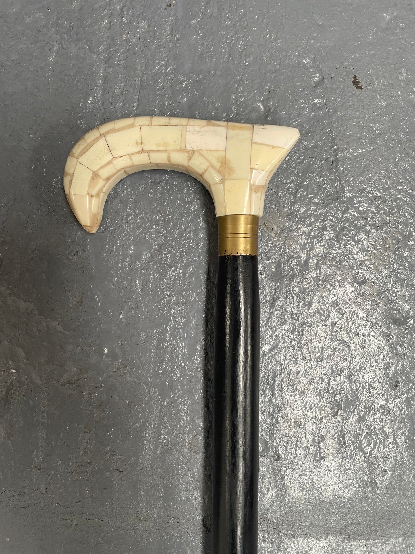 Vintage Walking Stick With Bone Handle & Ebony Wood