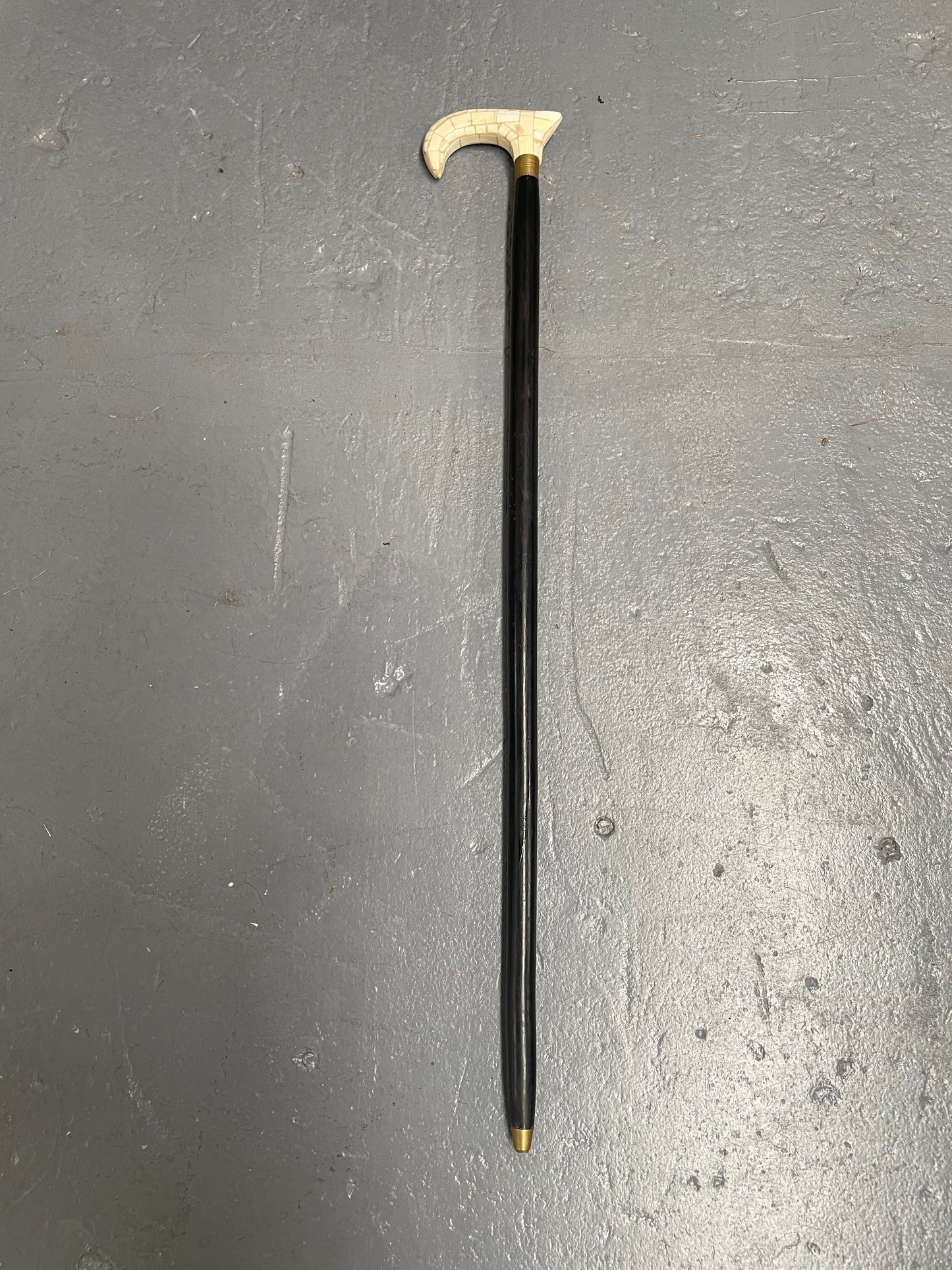 Vintage Walking Stick With Bone Handle & Ebony Wood