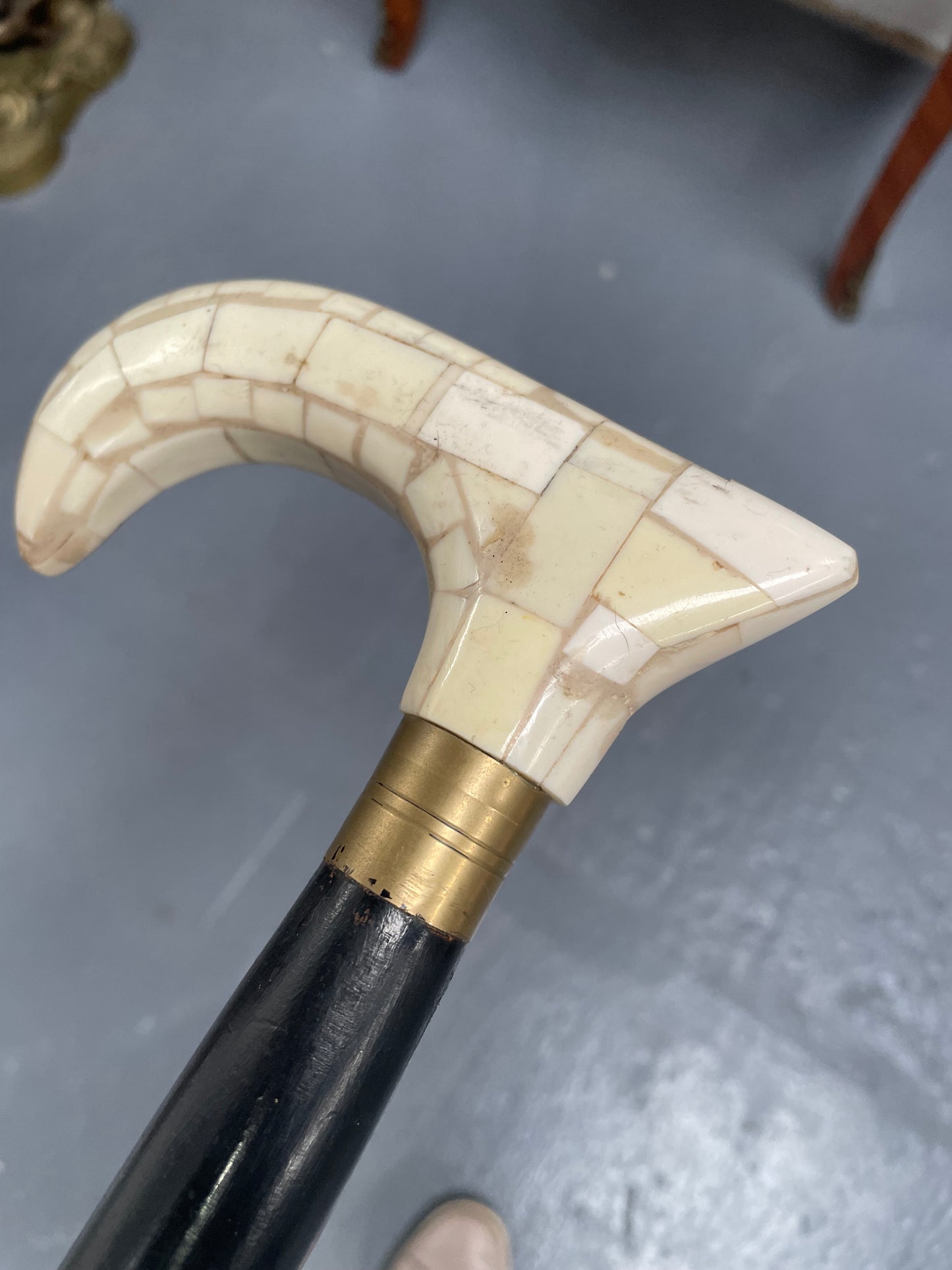 Vintage Walking Stick With Bone Handle & Ebony Wood