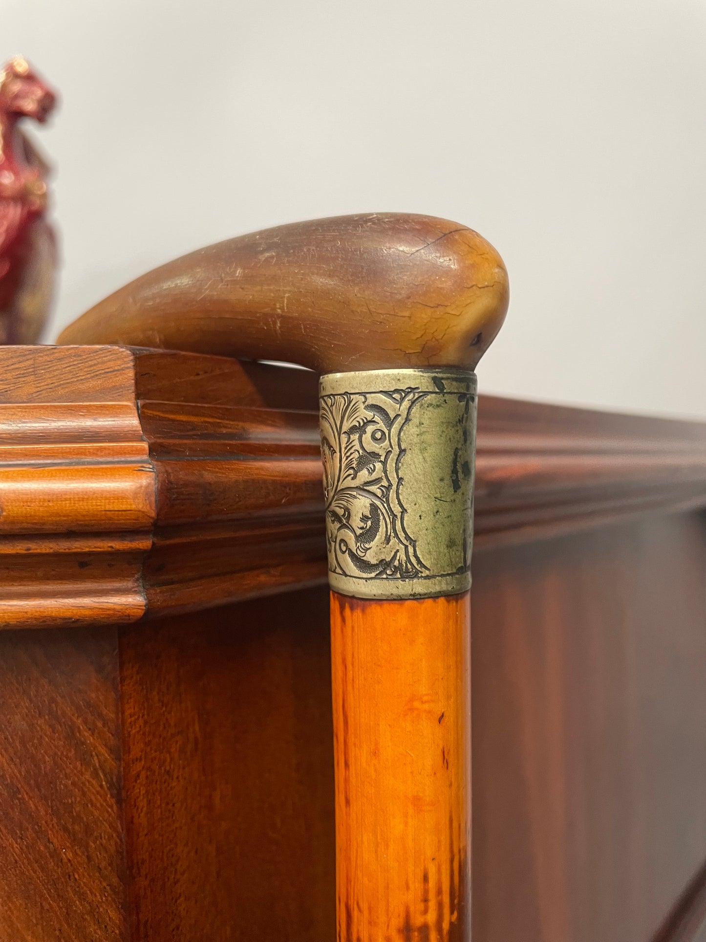 Antique Walking Stick With a Bone Handle EPNS Engraved Mount