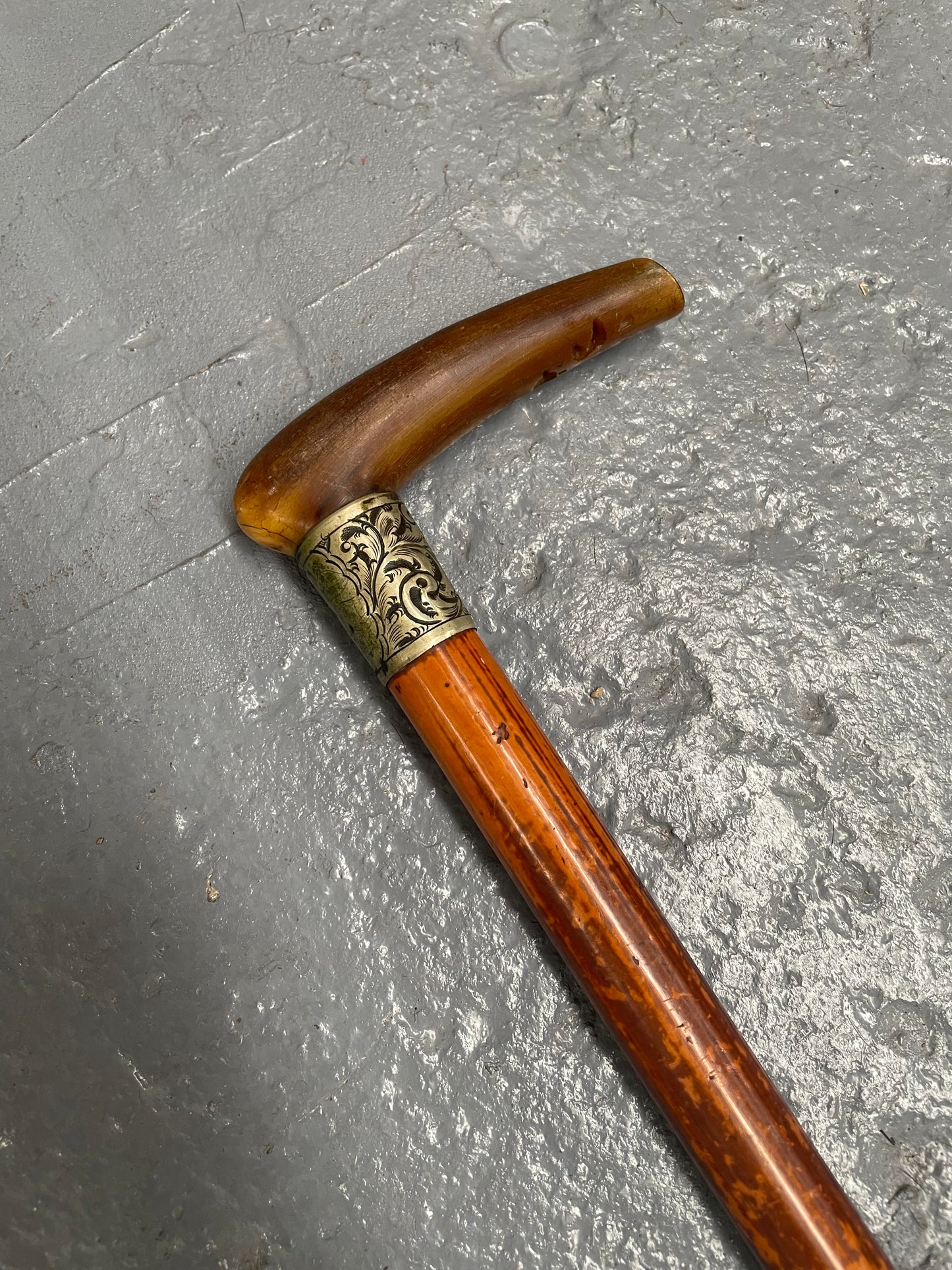Antique Walking Stick With a Bone Handle EPNS Engraved Mount