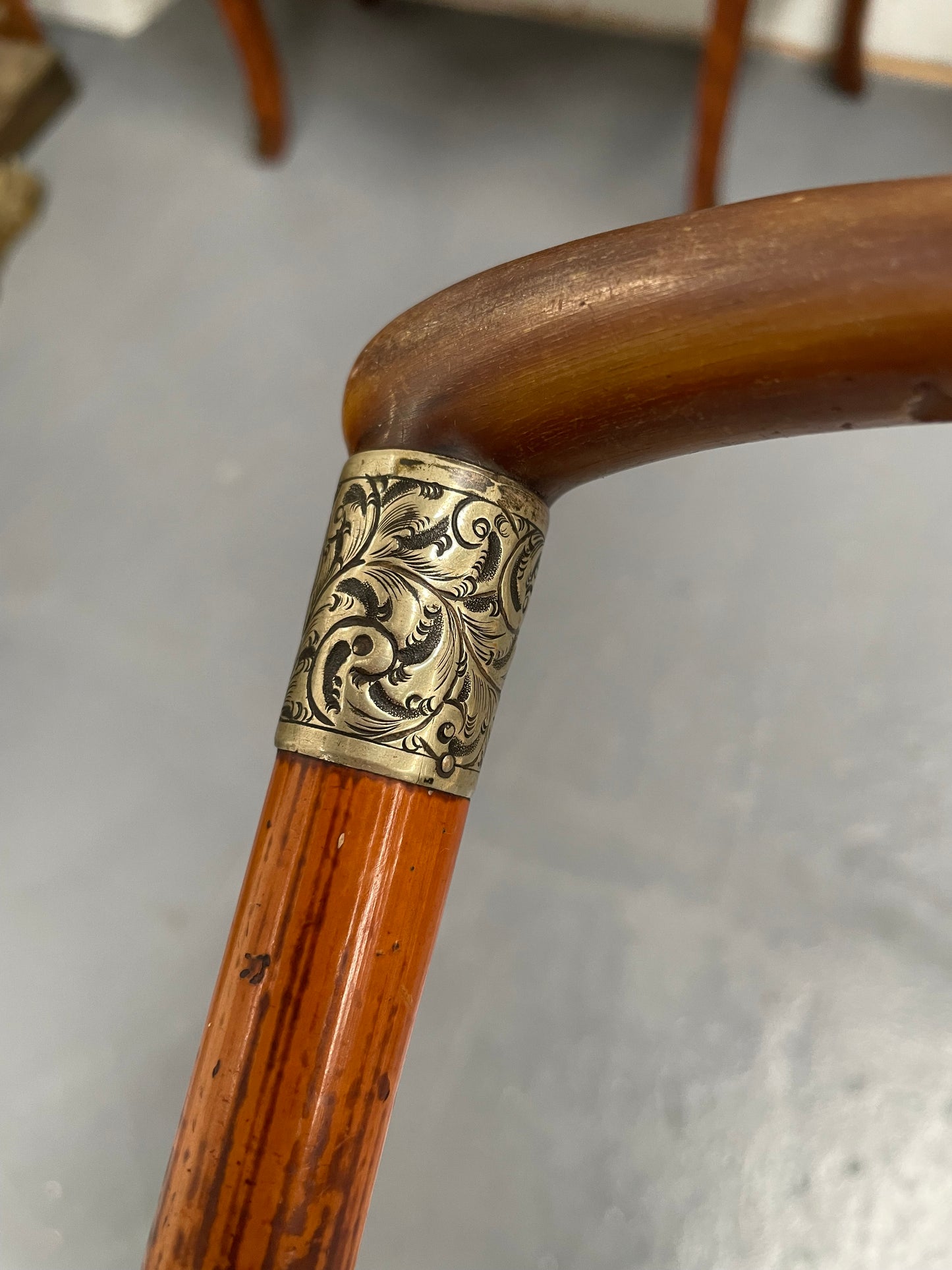 Antique Walking Stick With a Bone Handle EPNS Engraved Mount