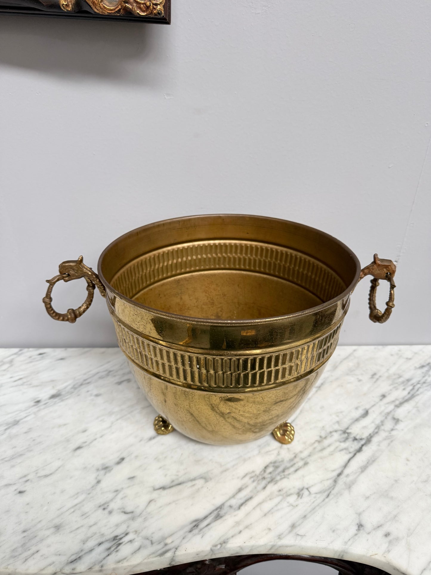 Antique French Brass Planter On Feet