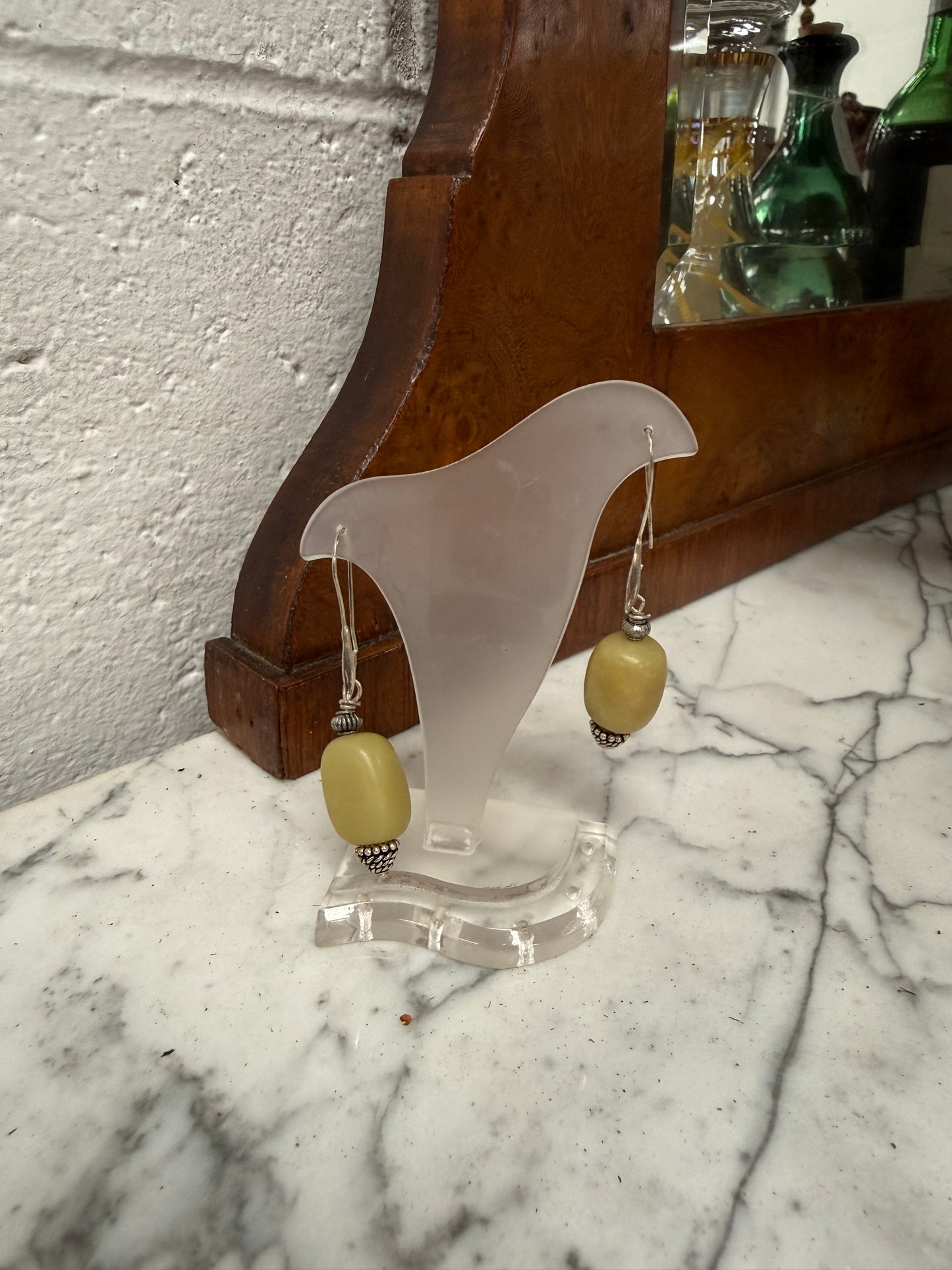 Interesting Vintage Chinese Jade & Silver Earrings