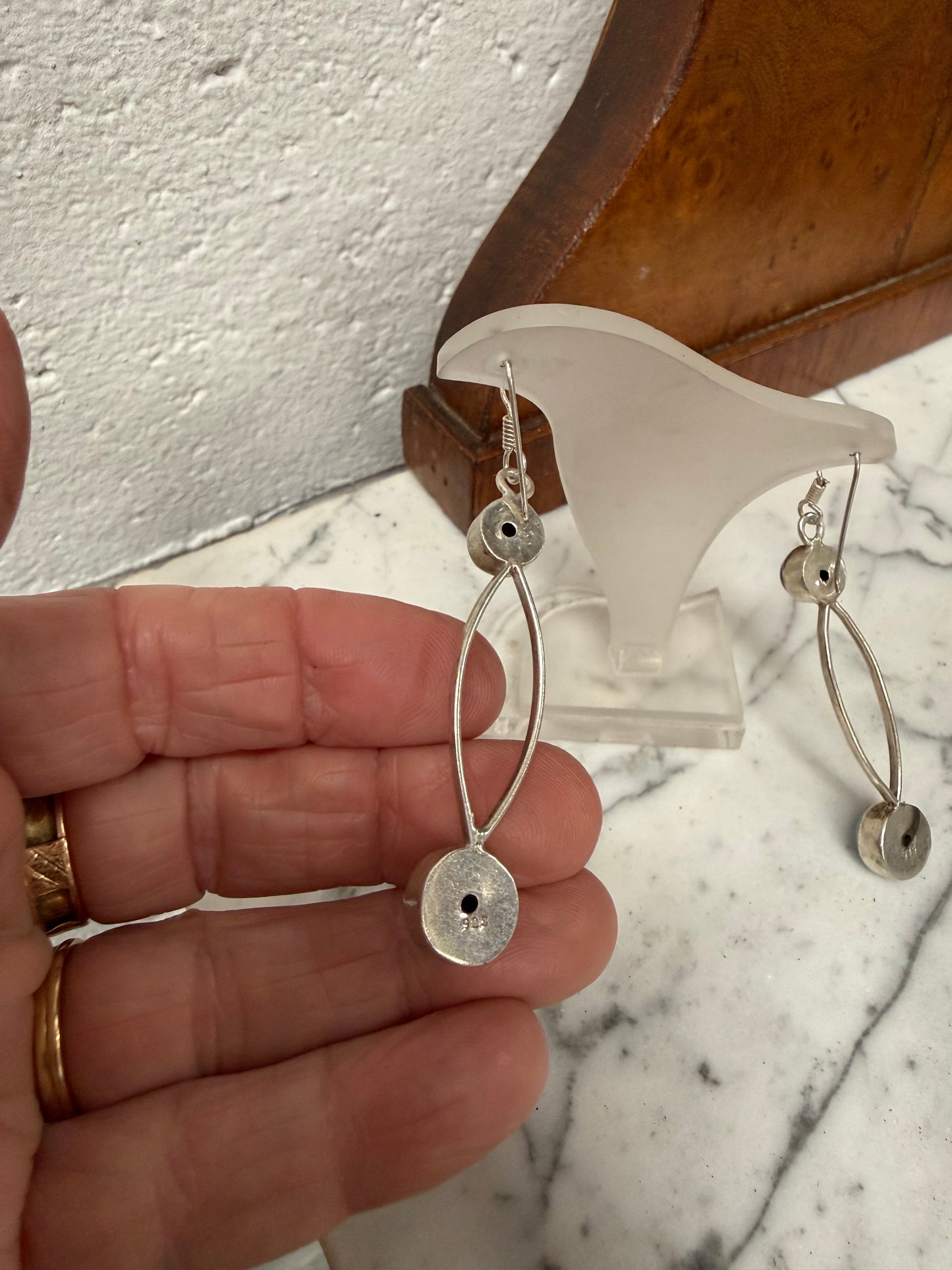 |Vintage Turquoise & Onyx & Silver Earrings