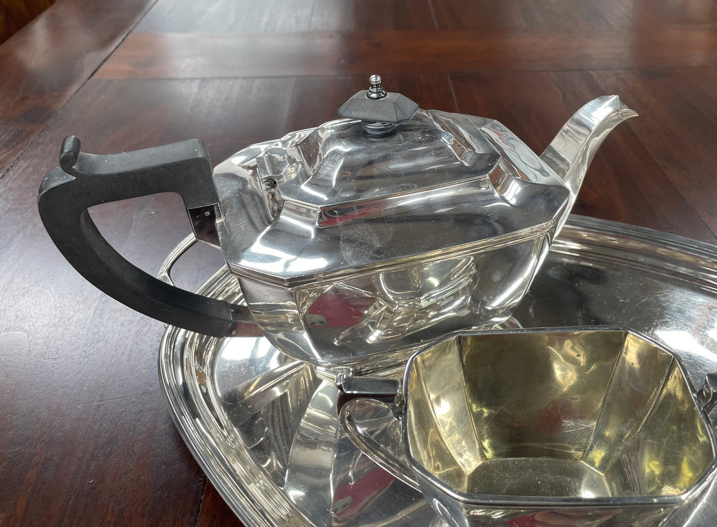 Elegant "Drummond & Co" Silver-plate 4 Piece Tea Service and Conforming Tray.