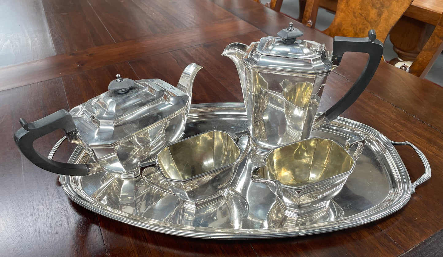 Elegant "Drummond & Co" Silver-plate 4 Piece Tea Service and Conforming Tray.
