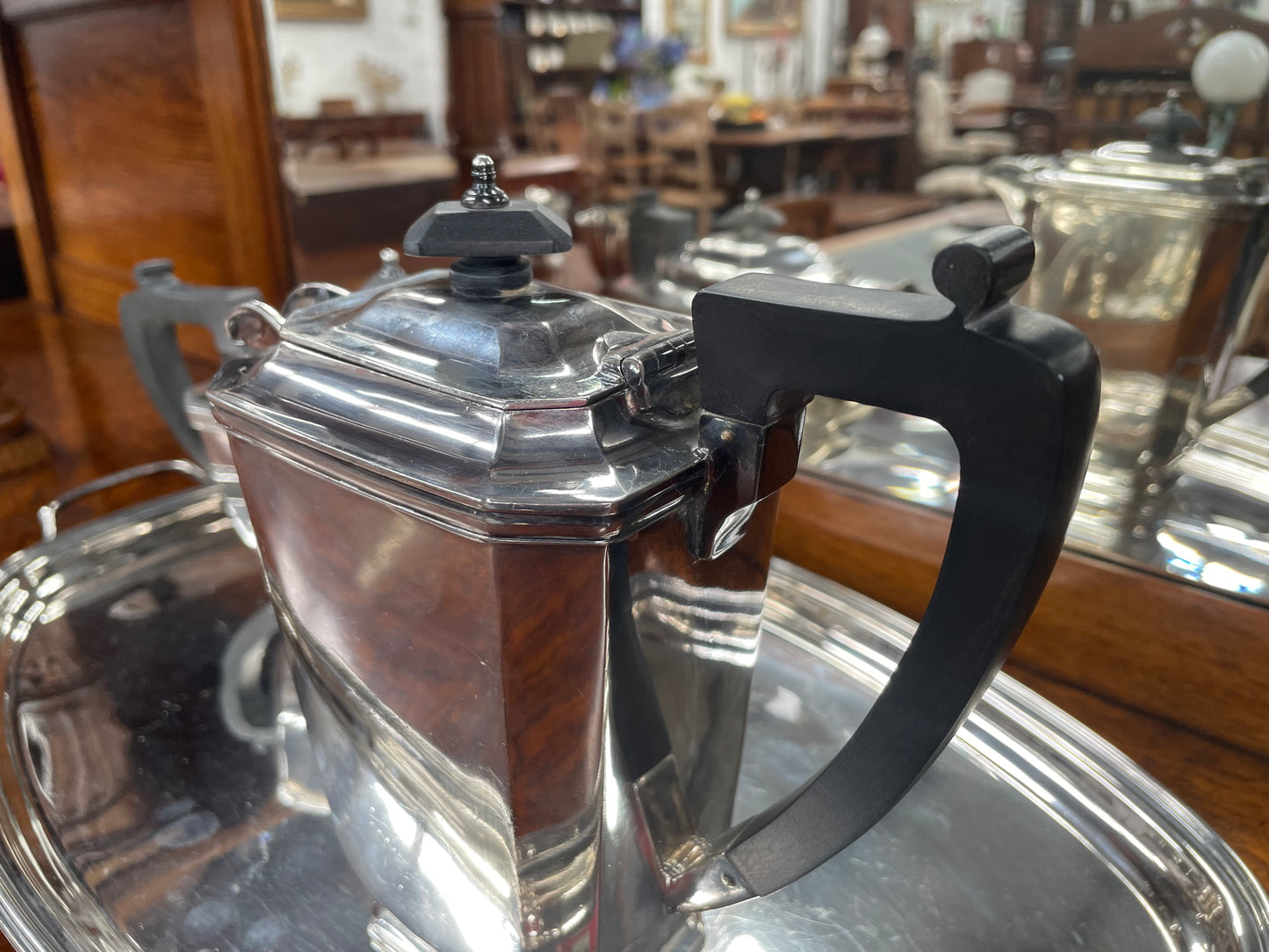 Elegant "Drummond & Co" Silver-plate 4 Piece Tea Service and Conforming Tray.