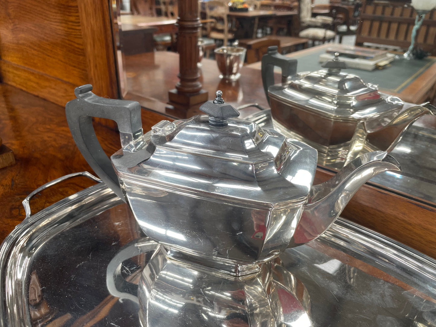 Elegant "Drummond & Co" Silver-plate 4 Piece Tea Service and Conforming Tray.